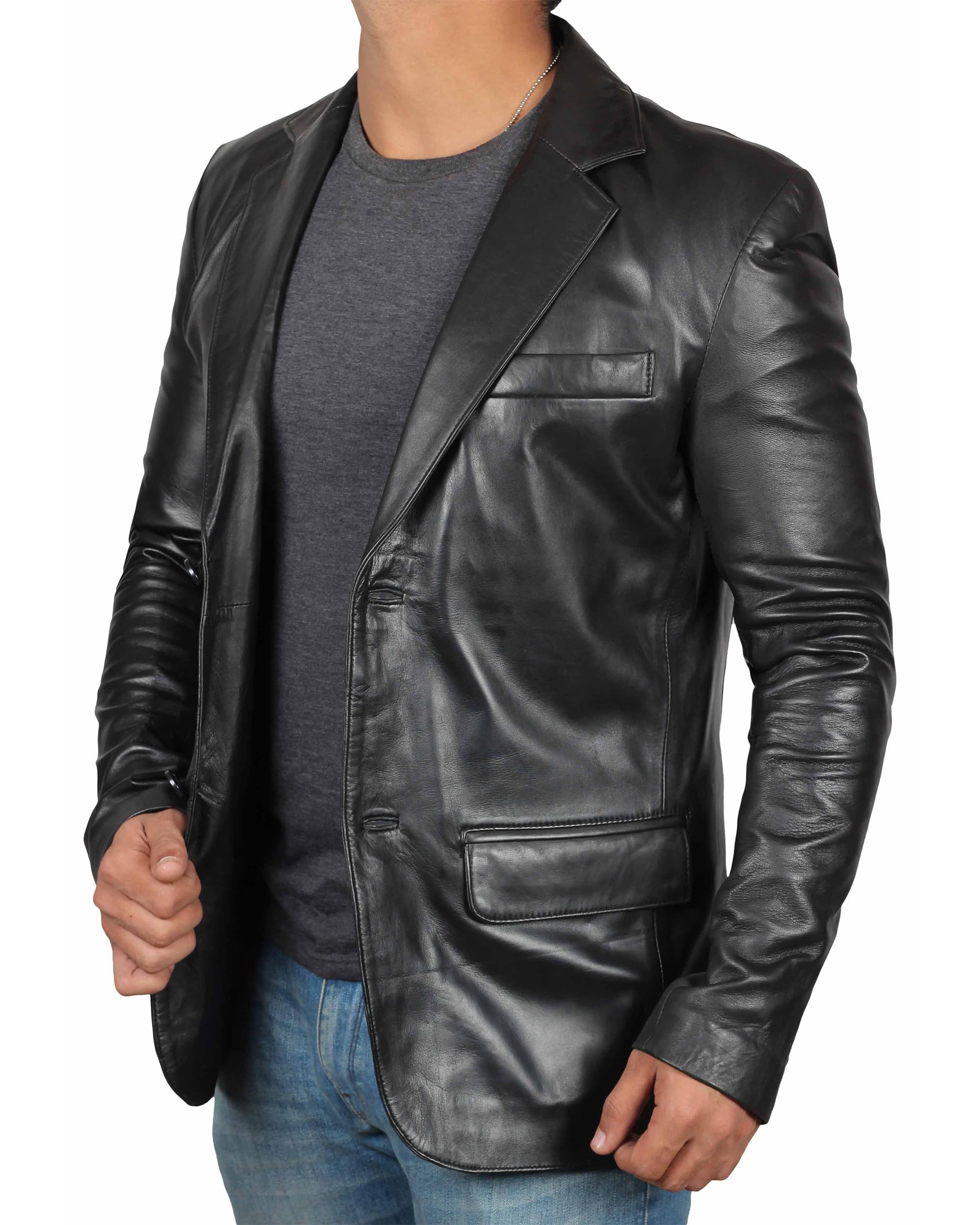Genuine Lambskin Leather Blazer for Men - Black & Brown Real Leather Jacket Coats | Stylish Casual Wear for Office, Dating & Night Out