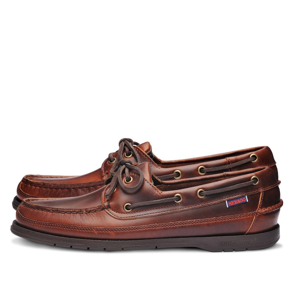 Sebago Men's Schooner Waterproof Leather Boat Shoes - 360-Degree Rawhide Lacing Non-Slip Soles | Casual Moccasins for Sailing, Boating & Outdoor Activities