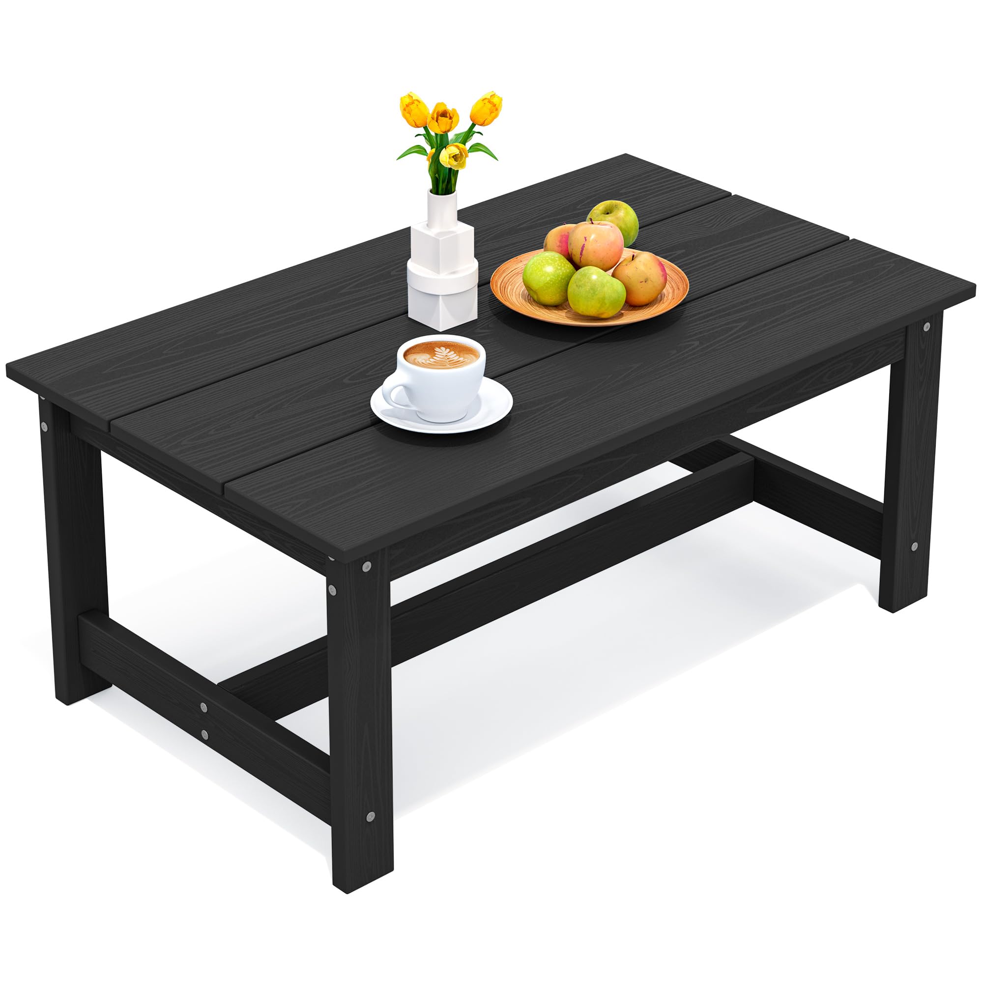 SERWALL HDPE Outdoor Coffee Table - Weatherproof Black Patio Table for Balcony, Deck, Garden & Backyard - Perfect for Relaxing, Entertaining & Outdoor Dining