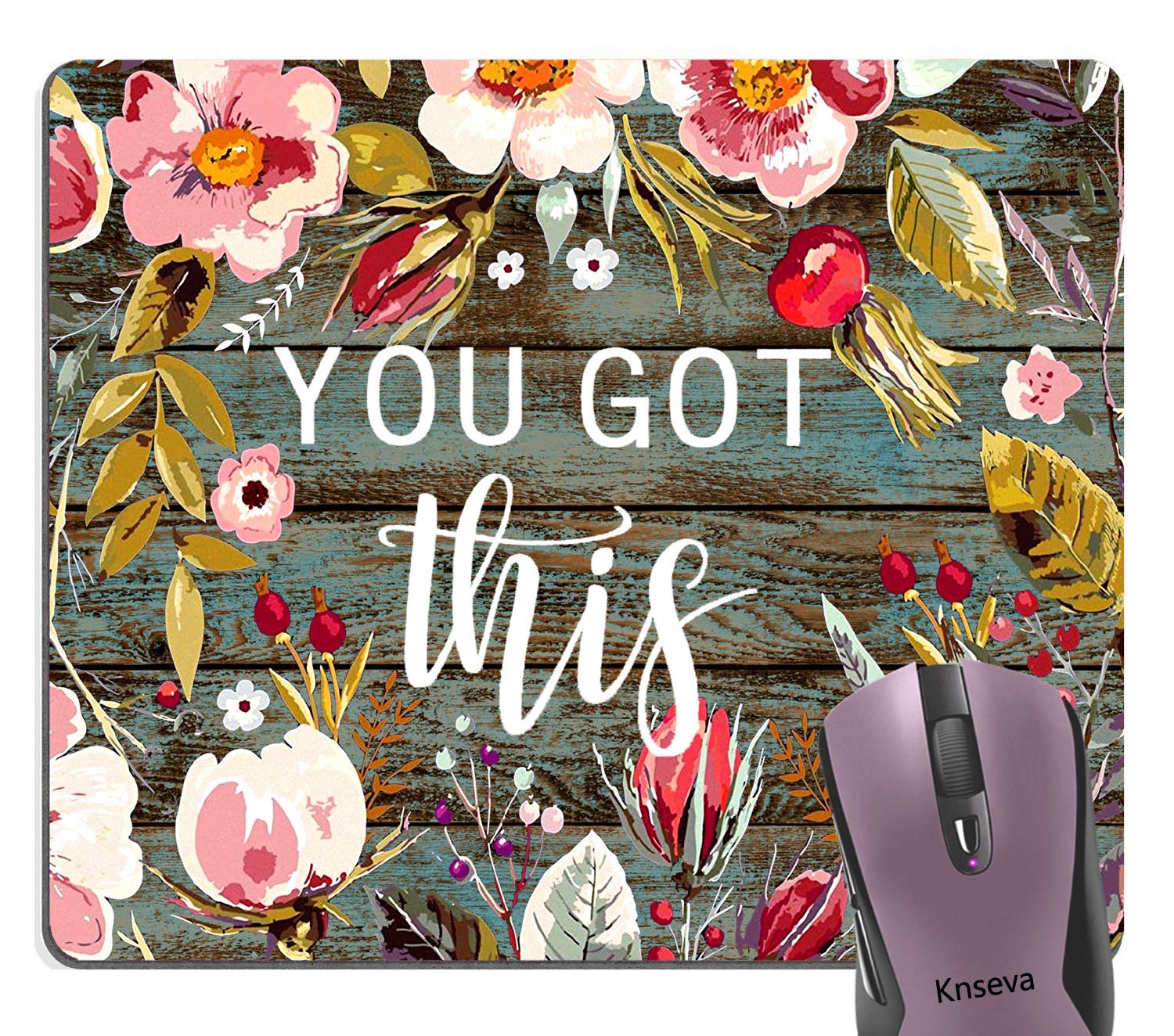 Inspirational Quote Mouse Pad - Vintage Floral Wreath Print & Motivational Saying - Custom Rustic Wood Art Design - Perfect for Office, Home Desk & Work from Home Setup