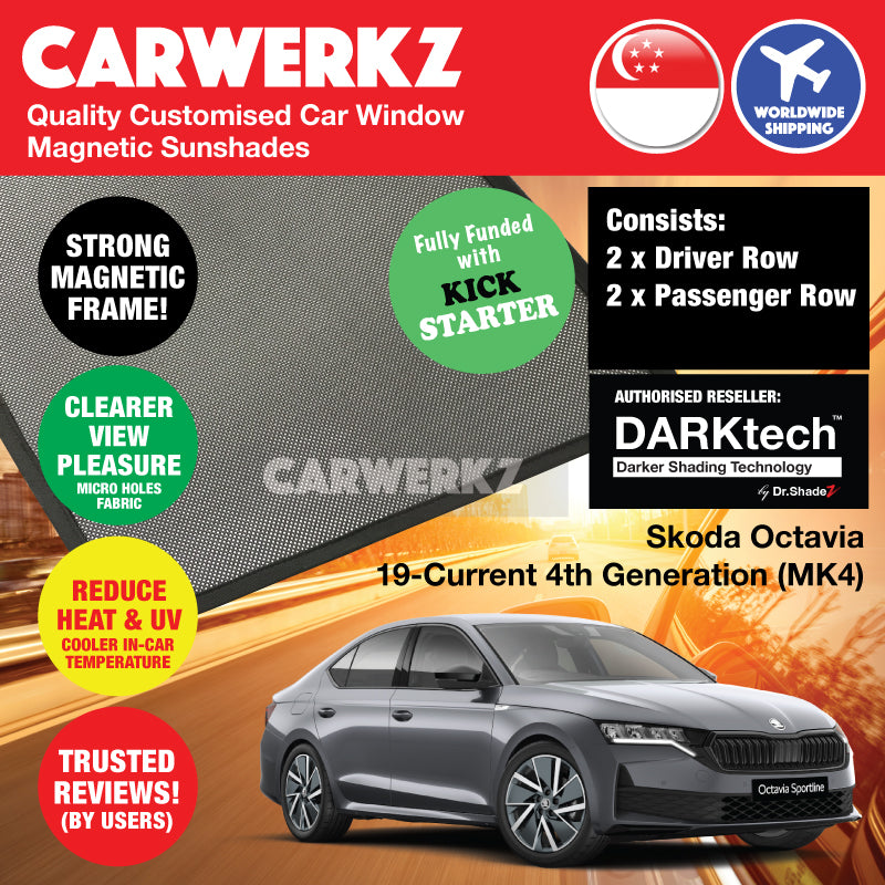 Dr Shadez DARKtech Magnetic Car Window Sunshades for Skoda Octavia 2019-Present 4th Gen (MK4) - Custom Fit Sun Shades for Sedan - UV Protection & Heat Reduction - Perfect for Road Trips & Summer Parking