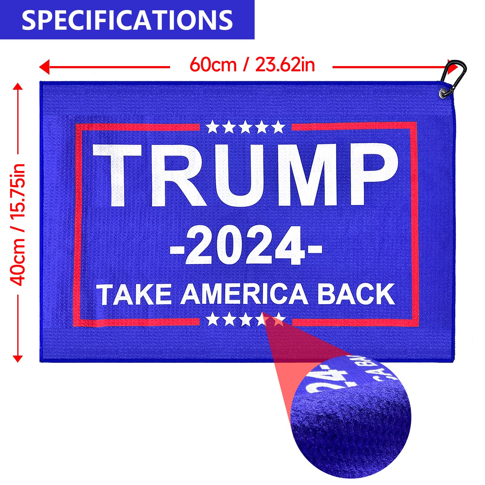 Trump 2024 Golf Towel - Premium Waffle Weave Design, Super Absorbent & Quick-Dry - Secure Clip for Golf Bag/Trolley - Perfect for Cleaning Golf Balls, Clubs & Putters - Ideal Golf Accessory for Men & Women - Great for Tournaments, Practice & Course Play