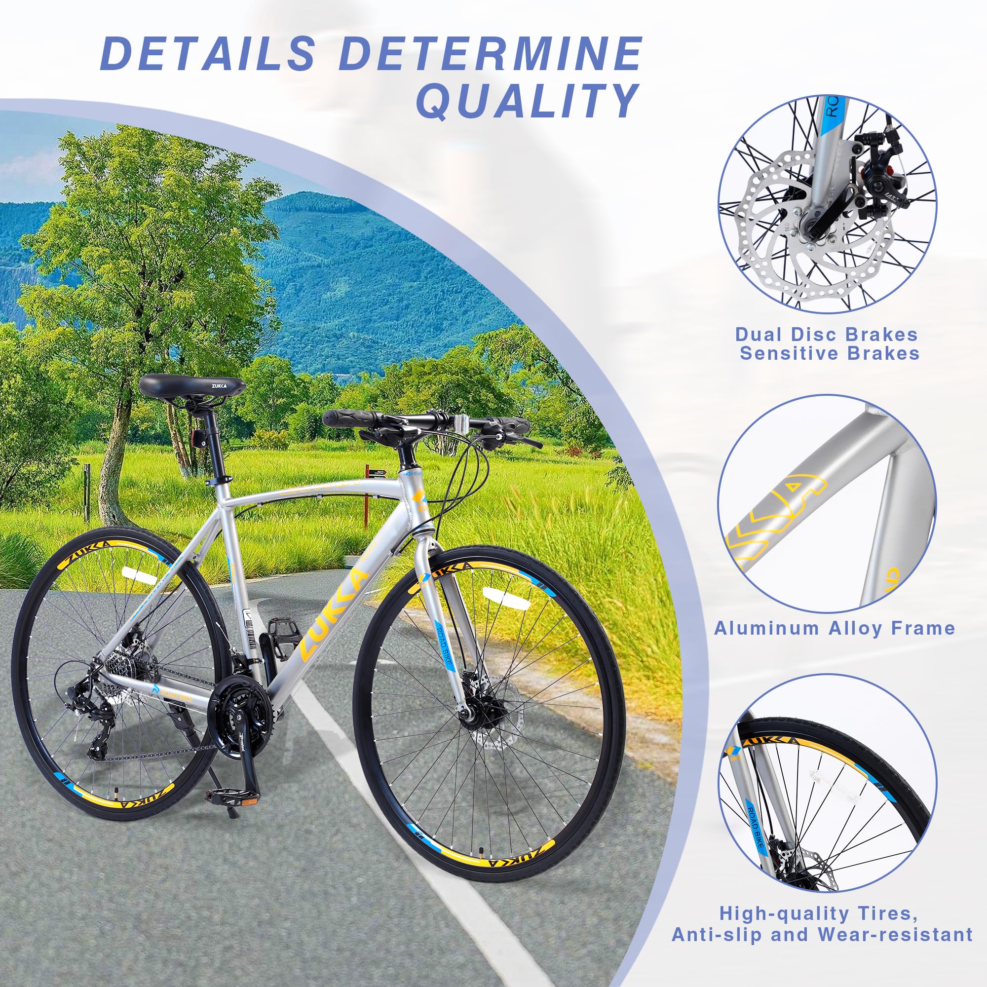 **MEGHNA 700C Road Bike - 24-Speed Hybrid Commuter Bike with Dual Disc Brakes for Men & Women - Perfect for City Commuting, Fitness Riding & Outdoor Adventures**