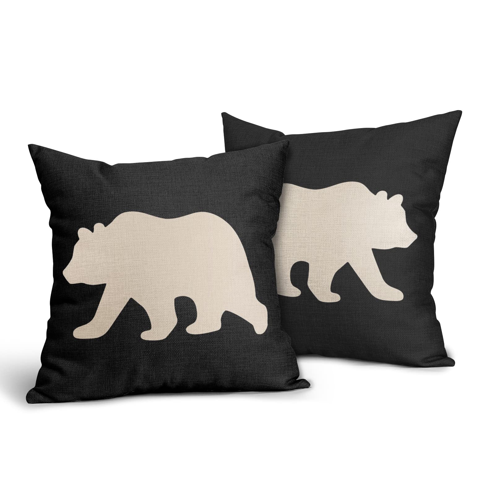 Modern Black Bear Decorative Outdoor Pillow Covers 16x16 Inch - Pack of 2, Linen Square Cushion Covers for Sofa, Couch, Bedroom - Mountain Forest Southwest Style Home Decor - Perfect for Cabin, Lodge & Rustic Interior Design