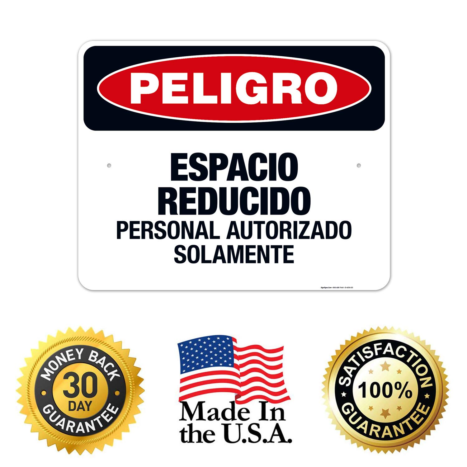 Danger Confined Space Authorized Personnel Only Bilingual Sign (English/Spanish) - OSHA Compliant 24x30 Inches - Rust-Free .063 Aluminum for Indoor & Outdoor Use - Fade-Resistant, Made in USA - Ideal for Construction Sites, Warehouses & Industrial Safety Areas