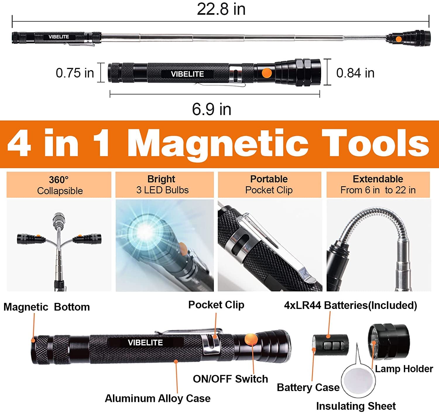 6-in-1 Magnetic Pickup Tool & Multitool Pen with Stylus - Includes Ruler, Bubble Level, Screwdrivers & Ballpoint Pen - Perfect Gift for Men, Husband, Boyfriend (2 Pack) - Great for DIY Projects, Office Work & Everyday Carry