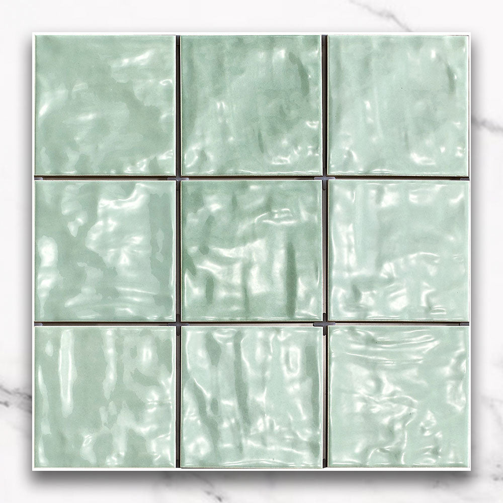 Premium Marrakesh Mint 12x12 Inch Zellige Glossy Ceramic Square Tile - Perfect for Kitchen Backsplash, Bathroom Walls & Mediterranean Style Home Decor