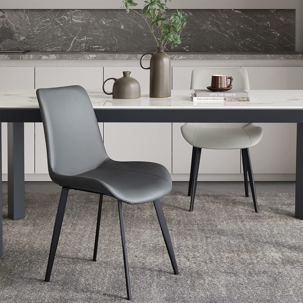 Seonyou Dining Chairs Set of 4 - Dark Grey Faux Leather Kitchen Dining Room Chairs, Comfortable Mid Century Modern Upholstered Side Chairs with Metal Legs for Living Room, Bedroom & Office - Perfect for Home Decor, Entertaining Guests & Daily Use