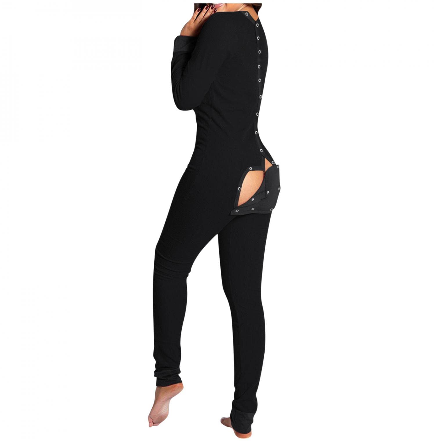 POTO Women's Jumpsuits - Sexy Long Sleeve Button Down Romper Overalls | Comfortable One-Piece Pajama Bodysuit for Lounge, Sleep & Date Night