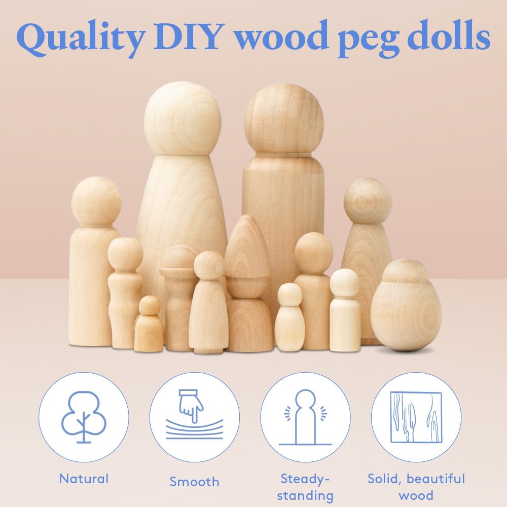 Large 3.5 Inch Unfinished Wooden Peg Dolls - Pack of 100 Jumbo Mom/Angel Shape Peg People for DIY Painting | Perfect for Crafts, Christmas Ornaments, and Kids' Art Projects