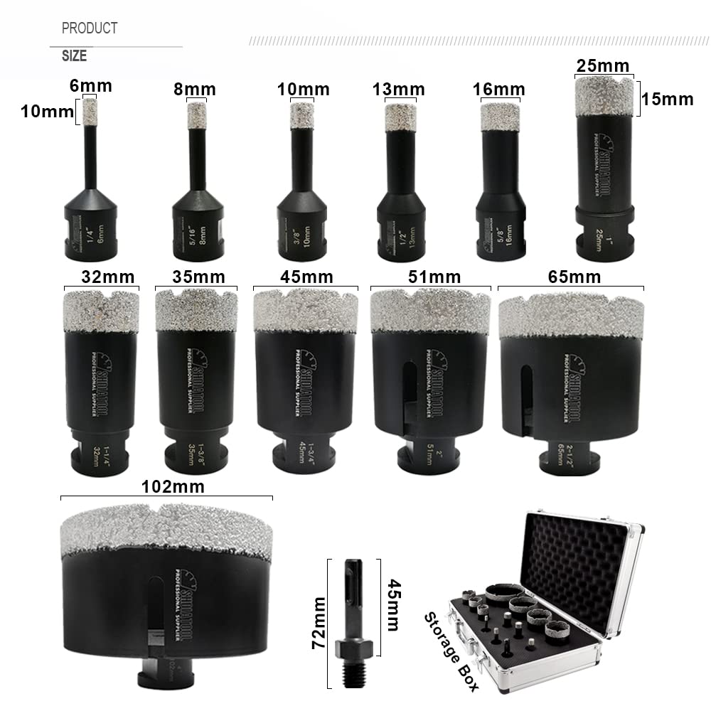 Premium Diamond Drill Core Bits Set for Porcelain, Tile, Marble, Ceramic & Granite - 5/8 inch-11, 13pc Angle Grinder & Hand Drill Kit - Perfect for Bathroom Renovation, Kitchen Backsplash & DIY Home Projects