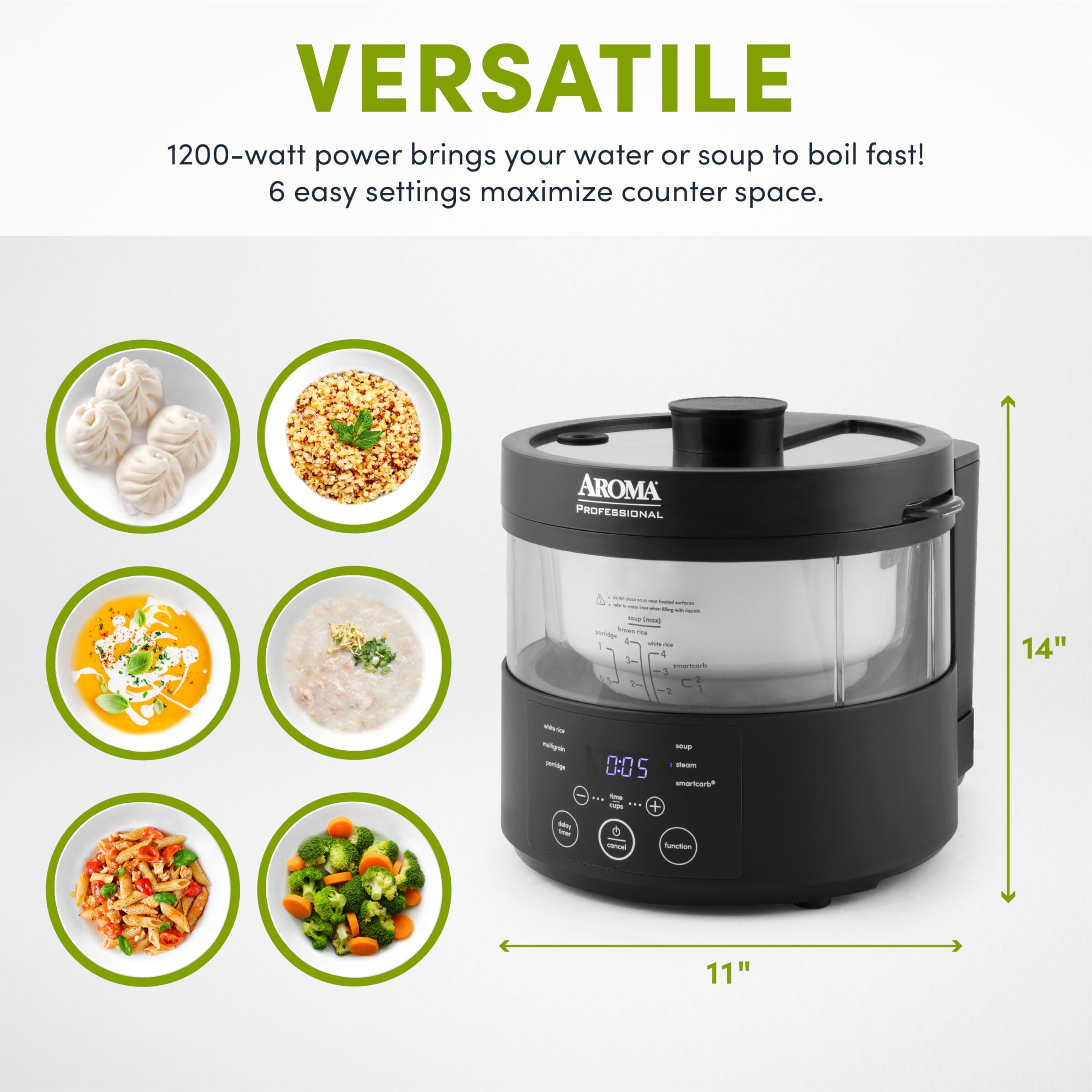 Aroma Housewares AMC-800 8-Cup SmartCarb Multicooker with Glass Inner Pot - Low Carb Rice Cooker, Food Steamer & Flavor-Lock Technology for Healthy Cooking - Perfect for Keto, Paleo & Gluten-Free Diets (Black) - Ideal for Meal Prep, Family Dinners & Healthy Lifestyle