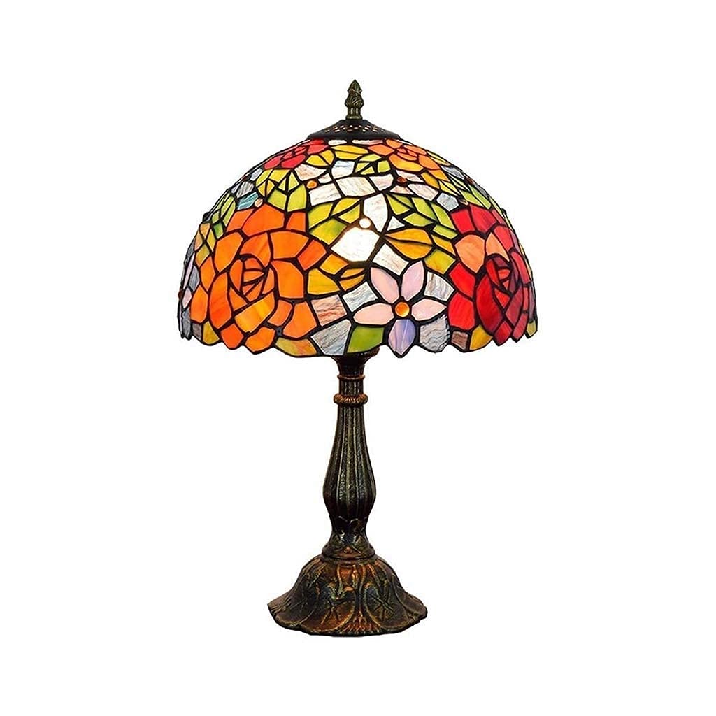 DALUXE Tiffany Style Pink Flower Table Lamp - 19 Inch Height, Stained Glass Shade, Vintage Decor for Living Room, Bedroom & Nightstand - Perfect for Cozy Ambiance & Romantic Lighting