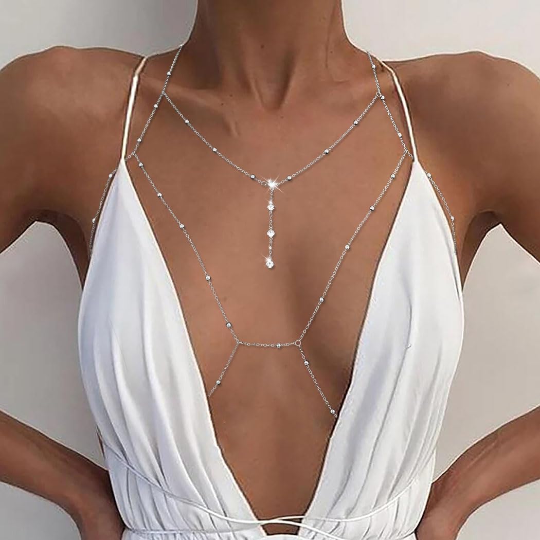 Sexy Crystal Body Chain Jewelry for Women - Layered Beaded Waist Chain, Bra & Bikini Accessory for Beach Parties, Music Festivals and Night Out