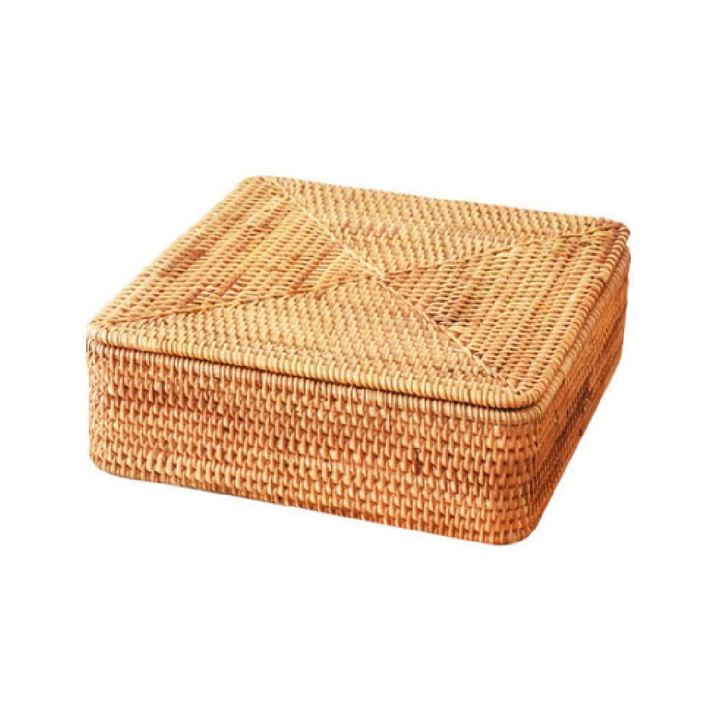 Handmade Rattan Storage Basket with Lid - Square Woven Organizer for Desktop, Household Sundries, Snacks & Dried Fruits | Perfect for Home Organization, Office Decor & Kitchen Storage