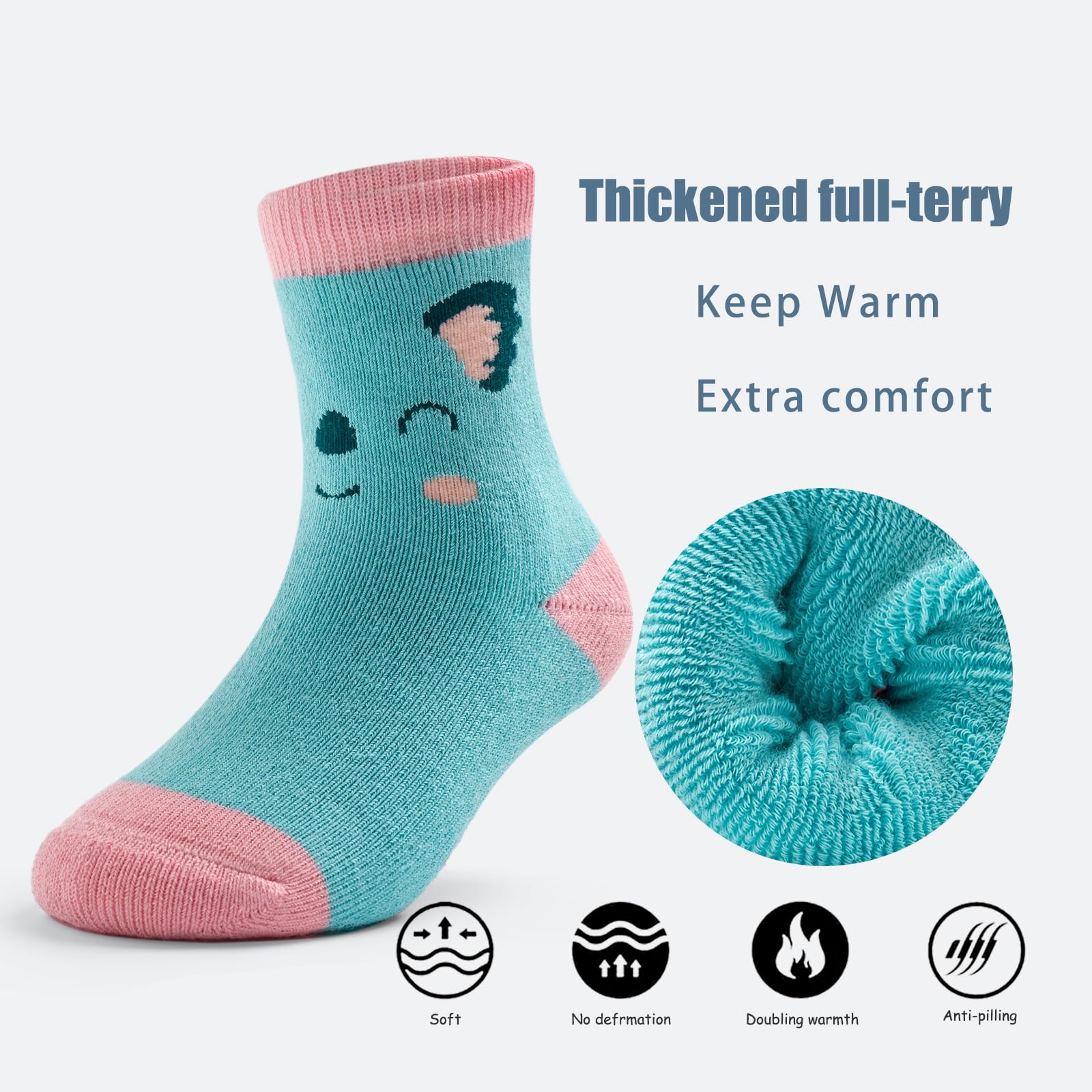 Boys Winter Socks - 6 Pairs Warm Thermal Terry Crew Socks for Kids | Cold Weather, Snow Boots & Outdoor Activities