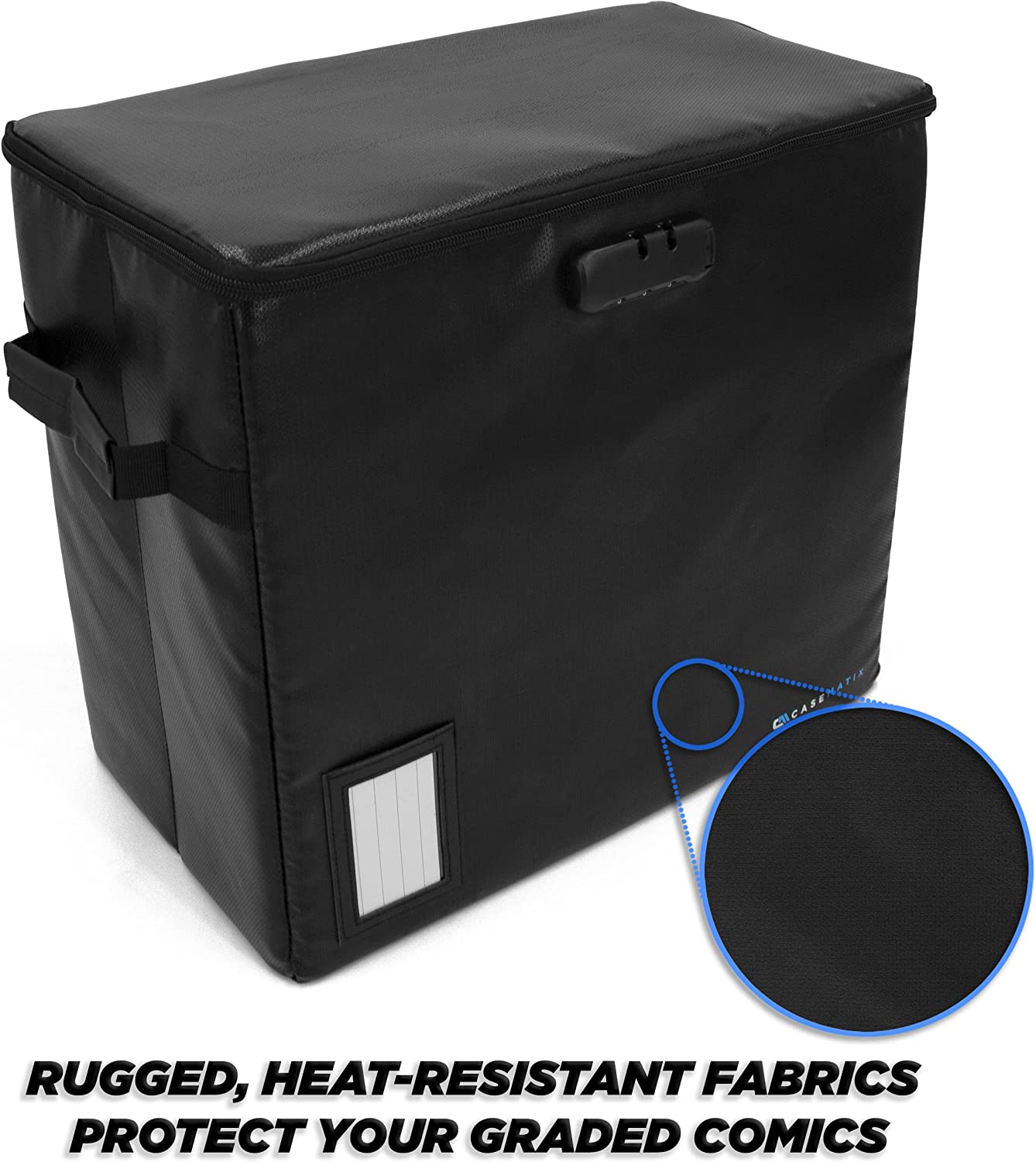CASEMATIX Fireproof Comic Book Storage Box - Holds 30+ CGC Graded Comics with 3 Padded Dividers & Lock - Secure Display & Protection for Collectible Comics at Home or Comic Conventions
