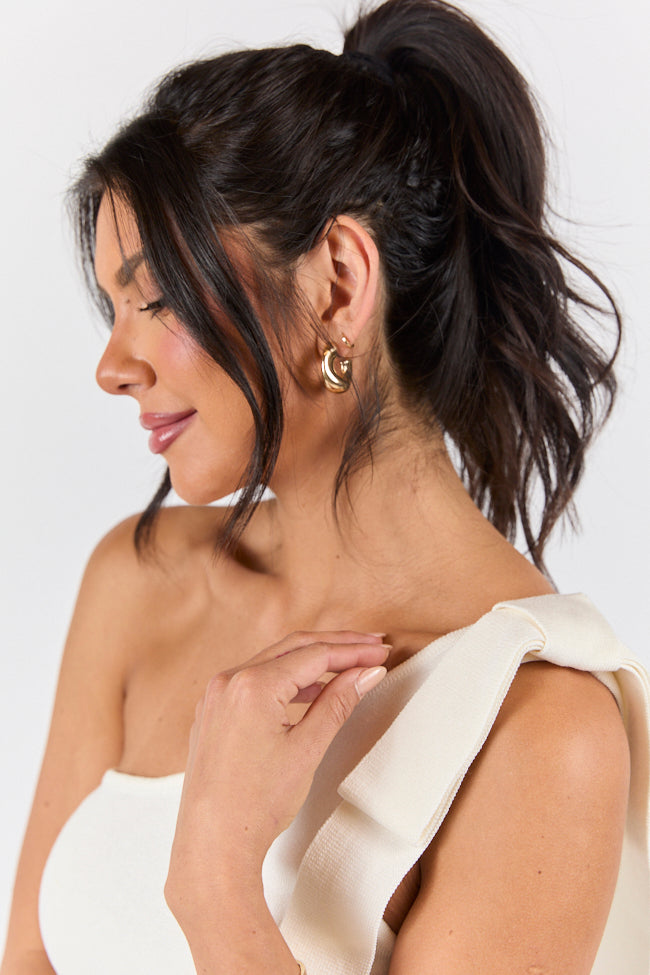Count Me In Ivory One Shoulder Bow Detail Sweater Tank Top - Women's Elegant Summer Blouse for Date Night & Special Occasions