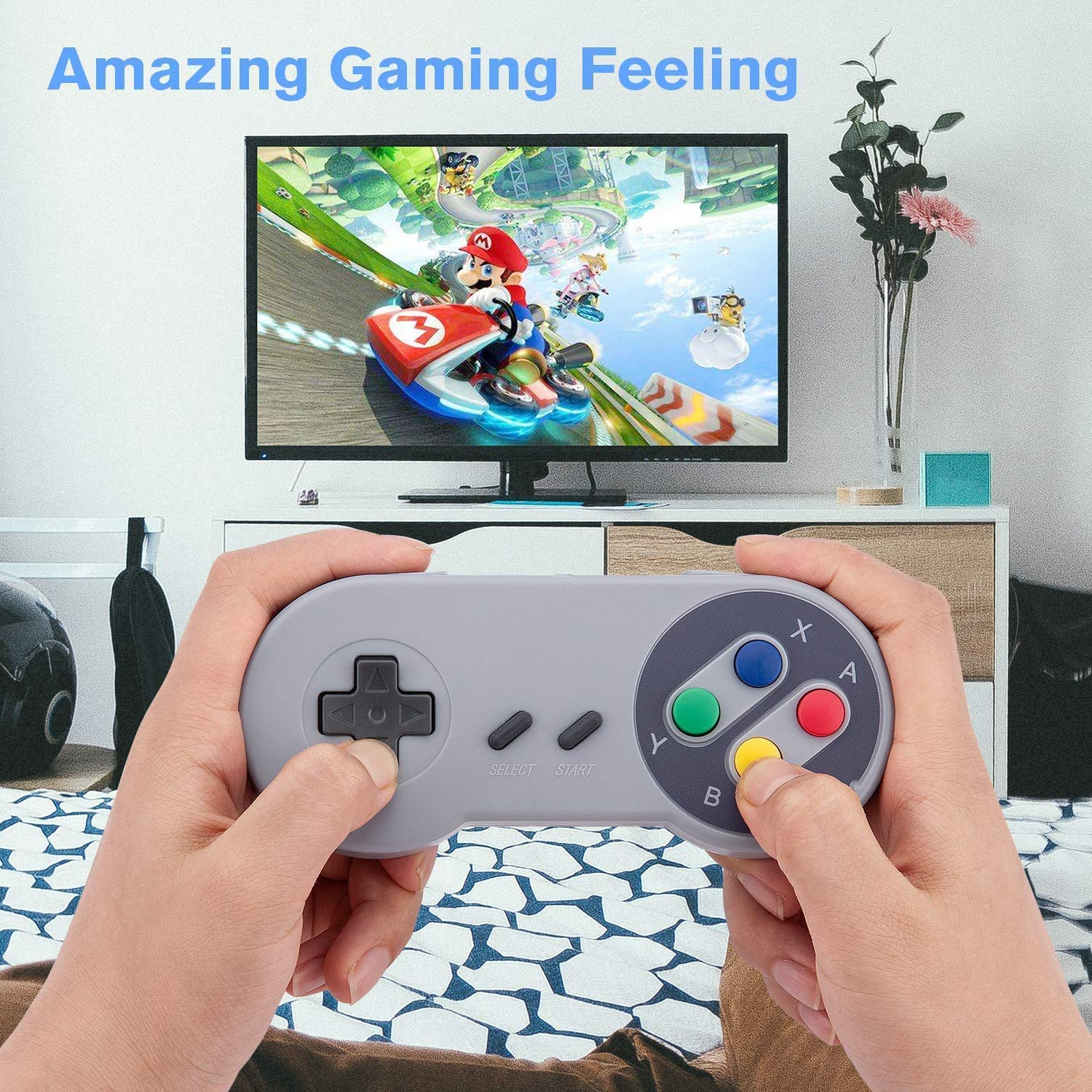2-Pack Wireless SNES Game Controller with USB Receiver - Compatible with Windows, iOS, Linux & Android Devices - Perfect for Retro Gaming & Emulators on PC, Mobile & TV