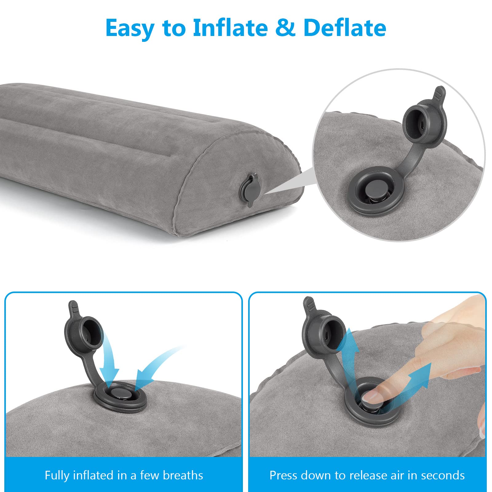 **Inflatable Bolster Pillow for Legs, Knees & Lower Back Support - Half Moon Pillow for Side & Back Sleepers - Comfortable Leg Elevation & Ankle Support - Ideal for Bed, Sleeping & Post-Surgery Recovery**    *(Use Cases: Perfect for side sleepers, back pain relief, post-surgery recovery, leg elevation, and improving sleep posture.)*