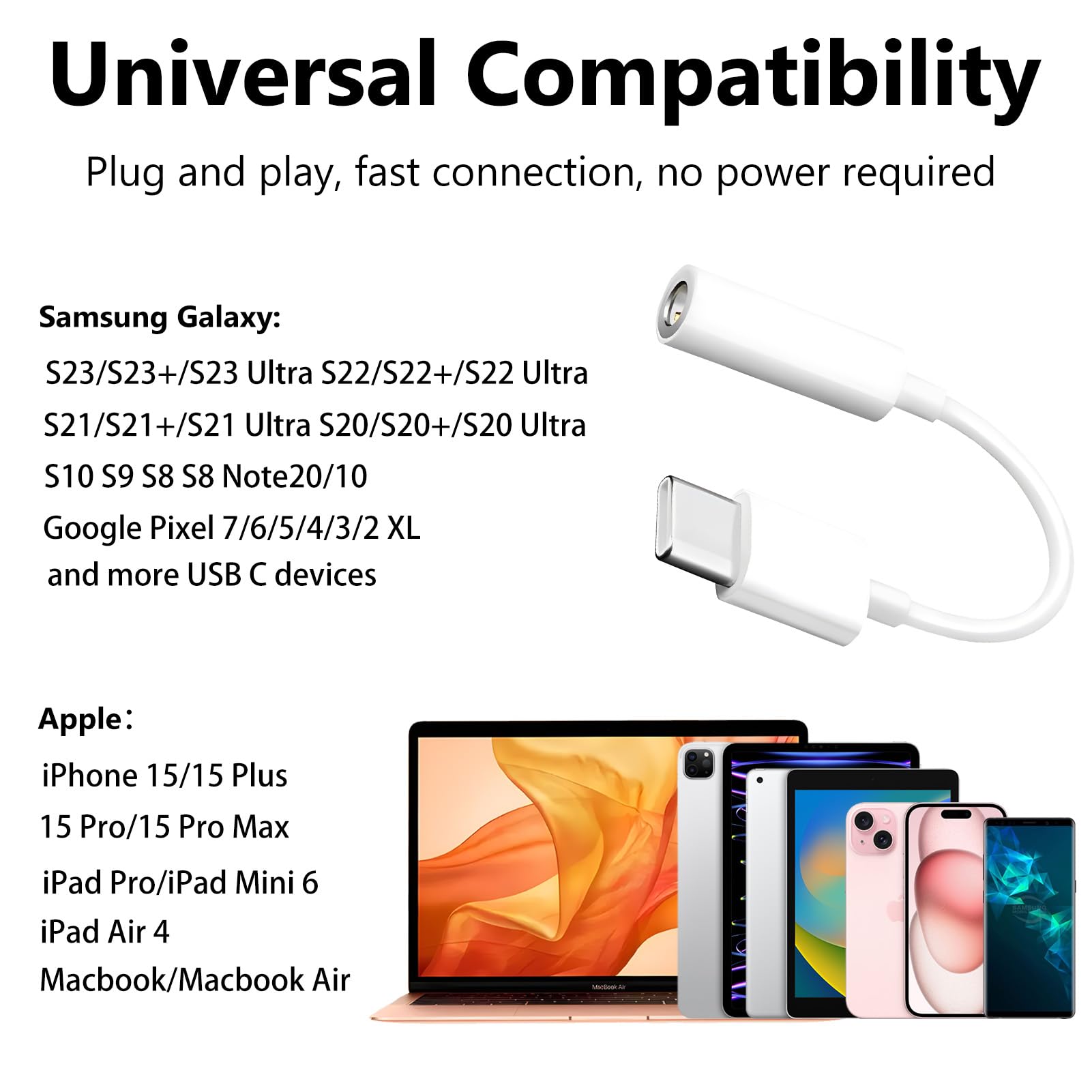 Seulliya 2 Pack USB C to 3.5mm Headphone Jack Adapter - USB Type C to Aux Audio Dongle Cable Compatible with iPhone 16 Pro/15 Pro Max, iPad Pro, MacBook, Galaxy S24/S23/S22 - Perfect for Music, Gaming & Car Audio