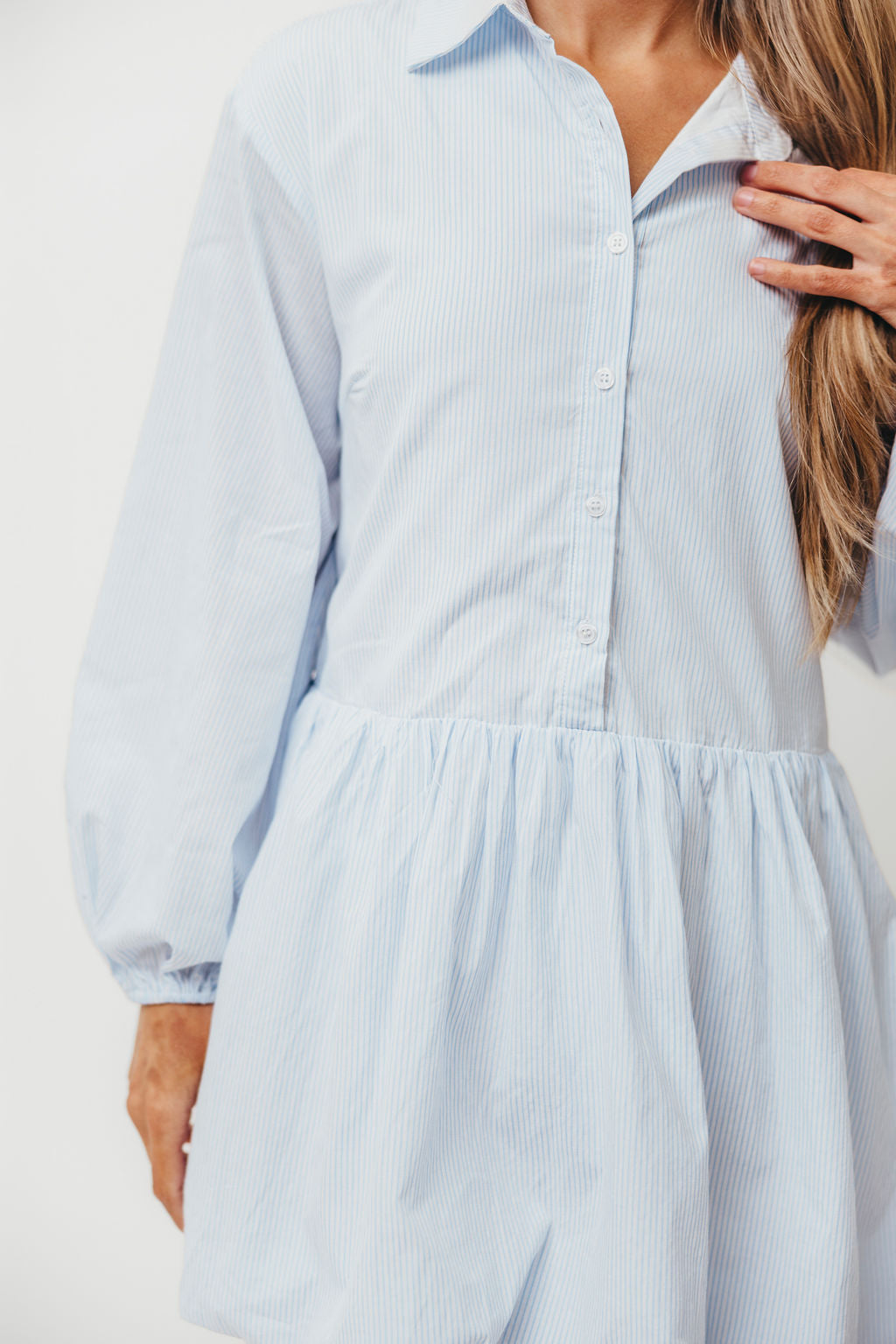Kyle Bubble Hem Mini Shirt Dress in Sky Blue - Casual Summer Flowy Short Sleeve Dress for Women, Perfect for Beach, Vacation, and Date Night Outfits