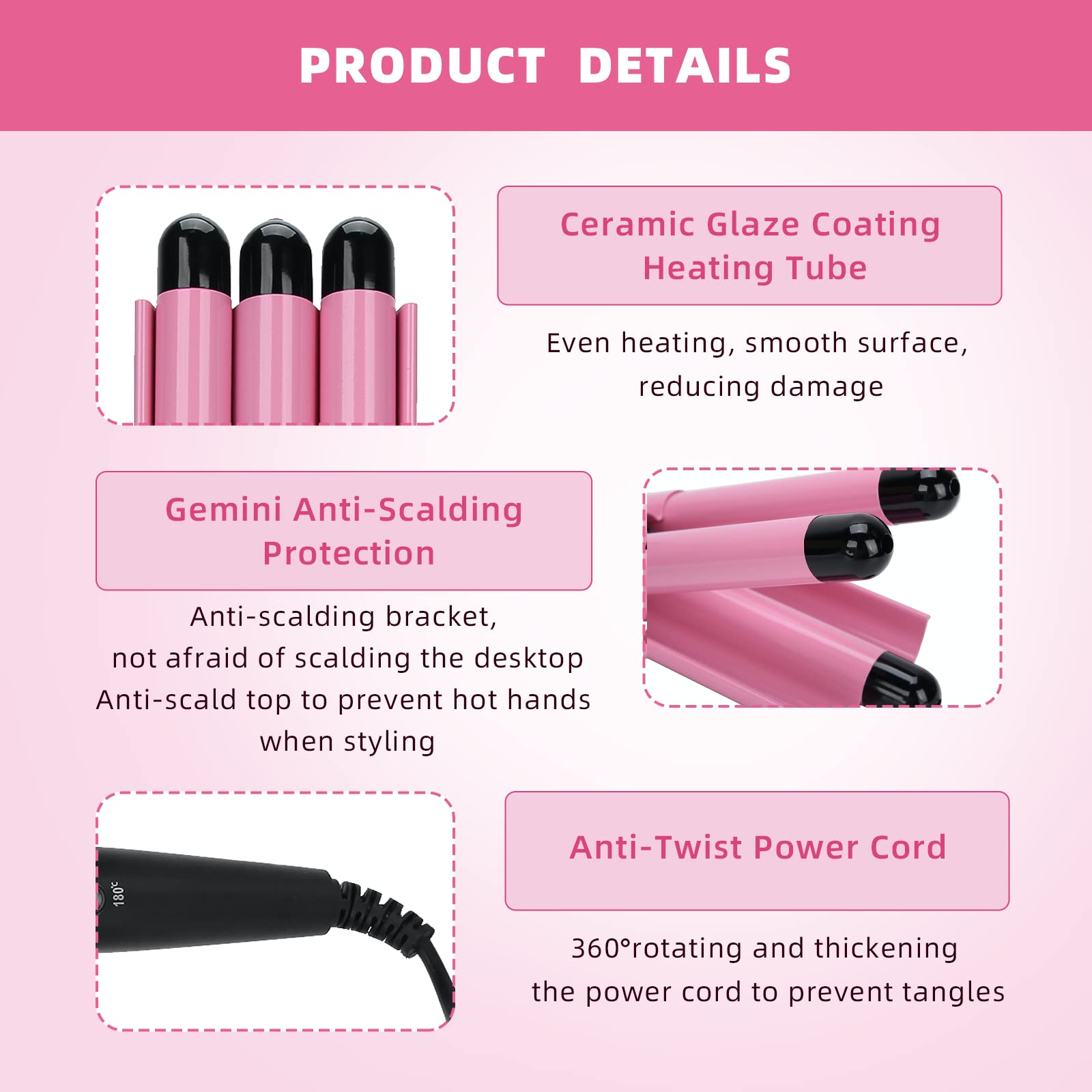 3 Barrel Curling Iron Wand - Professional Hair Curler & Waver for Short to Medium Hair - 22mm US Size - Perfect for Beach Waves, Loose Curls & Everyday Styling
