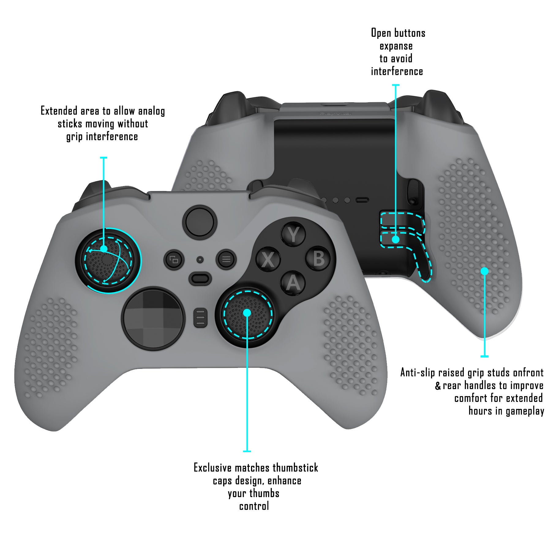 eXtremeRate PlayVital Anti-Slip Silicone Cover for Xbox One Elite Series 2 Controller (Model 1797 & Core) - Soft Gray Protective Skin with Thumb Grips & Analog Caps | Enhanced Grip for Gaming, Streaming & Esports | XBOWP0060GC
