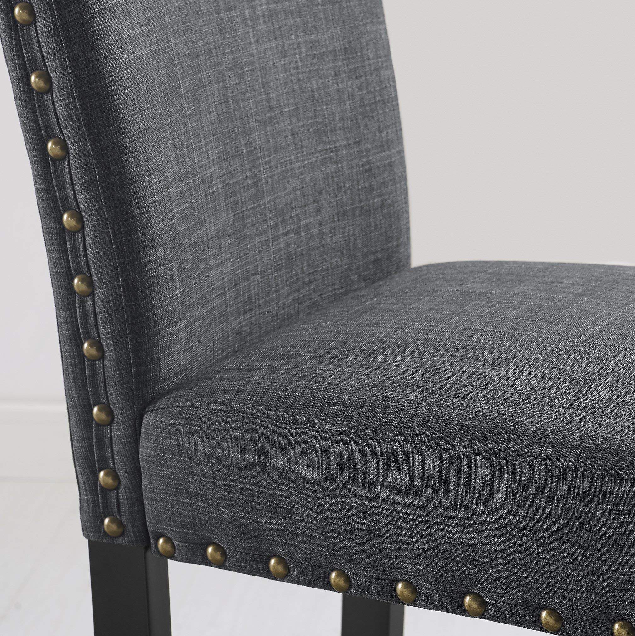 Roundhill Furniture Biony Gray Fabric Dining Chairs with Nailhead Trim - Set of 2 Modern Upholstered Side Chairs for Kitchen, Dining Room, and Breakfast Nook - Comfortable Seating with Stylish Accent Design
