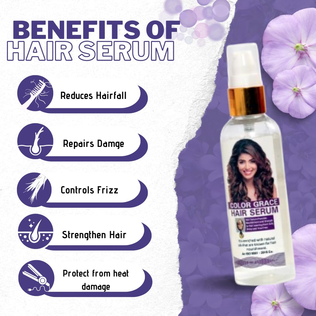 Color Grace Hair Serum for Women & Men - Shiny, Silky & Frizz-Free Hair Treatment with Walnut, Almond Oil & Vitamin E - 100ml - Perfect for Daily Styling & Heat Protection