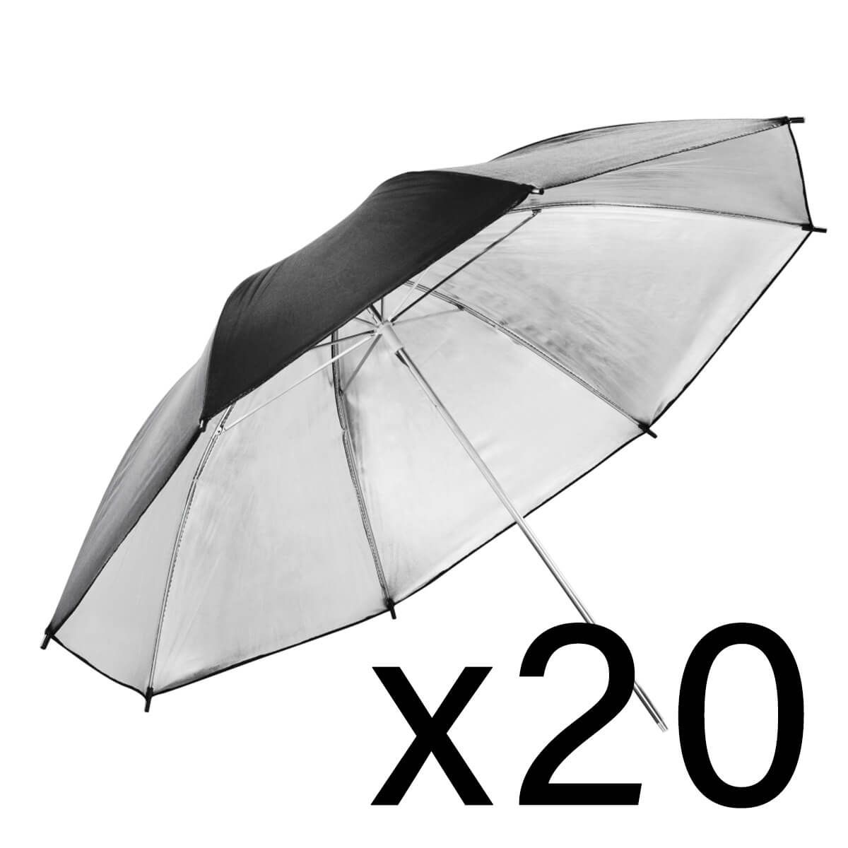 2040 Black and Silver Photography Reflector Umbrella - 20 Pack - Perfect for Studio Lighting, Portrait Photography, and Product Shots