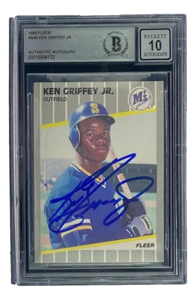 Ken Griffey Jr Signed 1989 Fleer #548 Rookie Card - Seattle Mariners - BAS Graded 10 Gem Mint - Perfect for Baseball Memorabilia Collections & Sports Fan Gifts