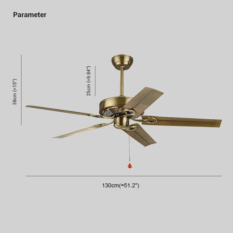 5-Blade Industrial Ceiling Fan with Brass Finish - Vintage Zipper Style Design for Home, Office, Warehouse & Restaurant Cooling