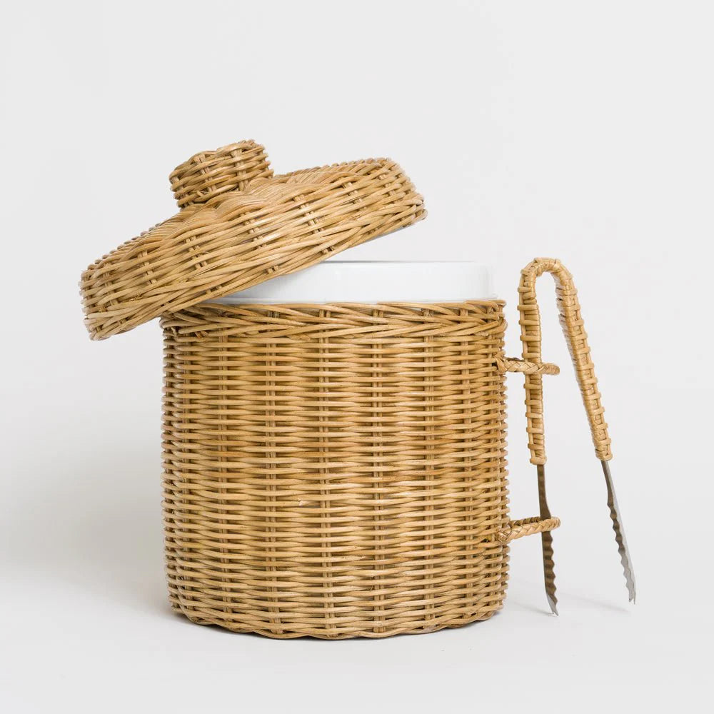 Premium Natural Wicker Picnic Ice Bucket with Stainless Steel Tongs - Perfect for Outdoor Parties, Beach Trips & Chilled Beverage Storage