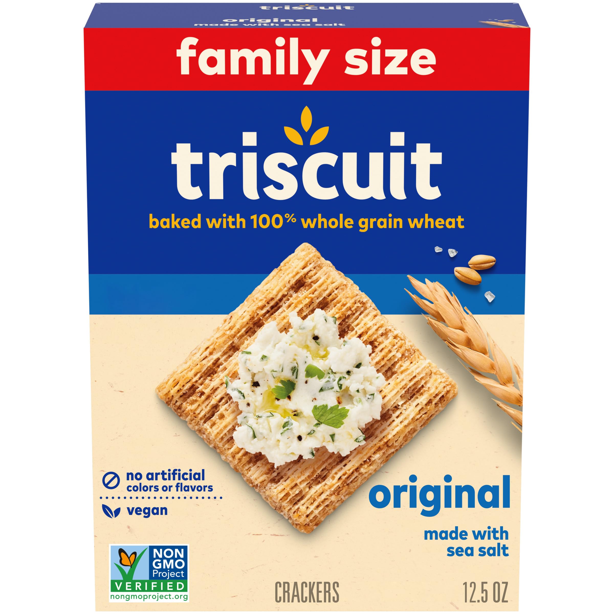 Triscuit Original Whole Grain Wheat Crackers - Vegan, Healthy Snack for Lunch & On-the-Go - Family Size 12.5 oz - Perfect for Office, School & Picnics