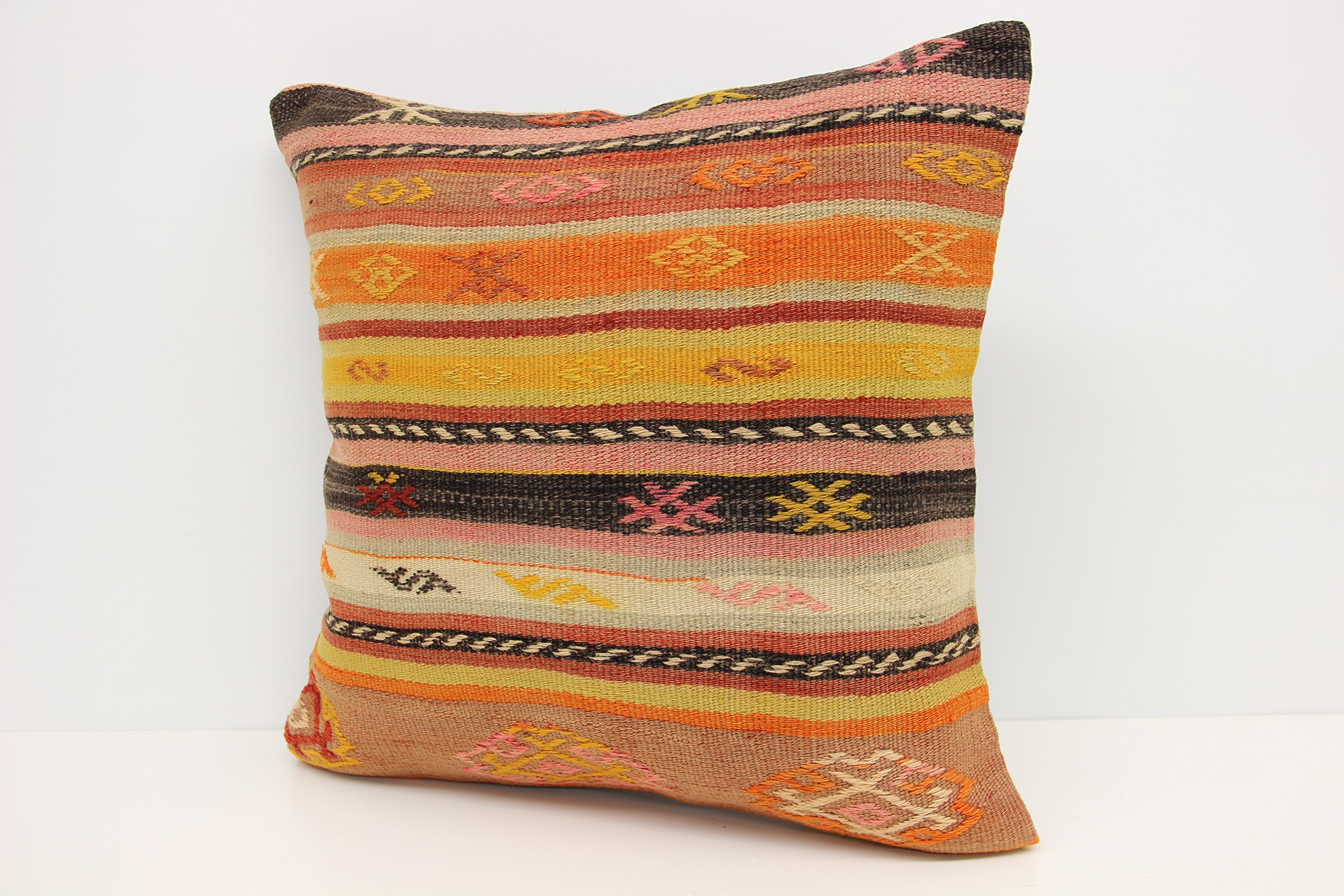 Handmade Organic Kilim Pillow Cover 20x20 Inch (50x50 cm) - Bohemian Sofa Decor, Ethnic Cushion Cover for Living Room, Bedroom & Outdoor Use