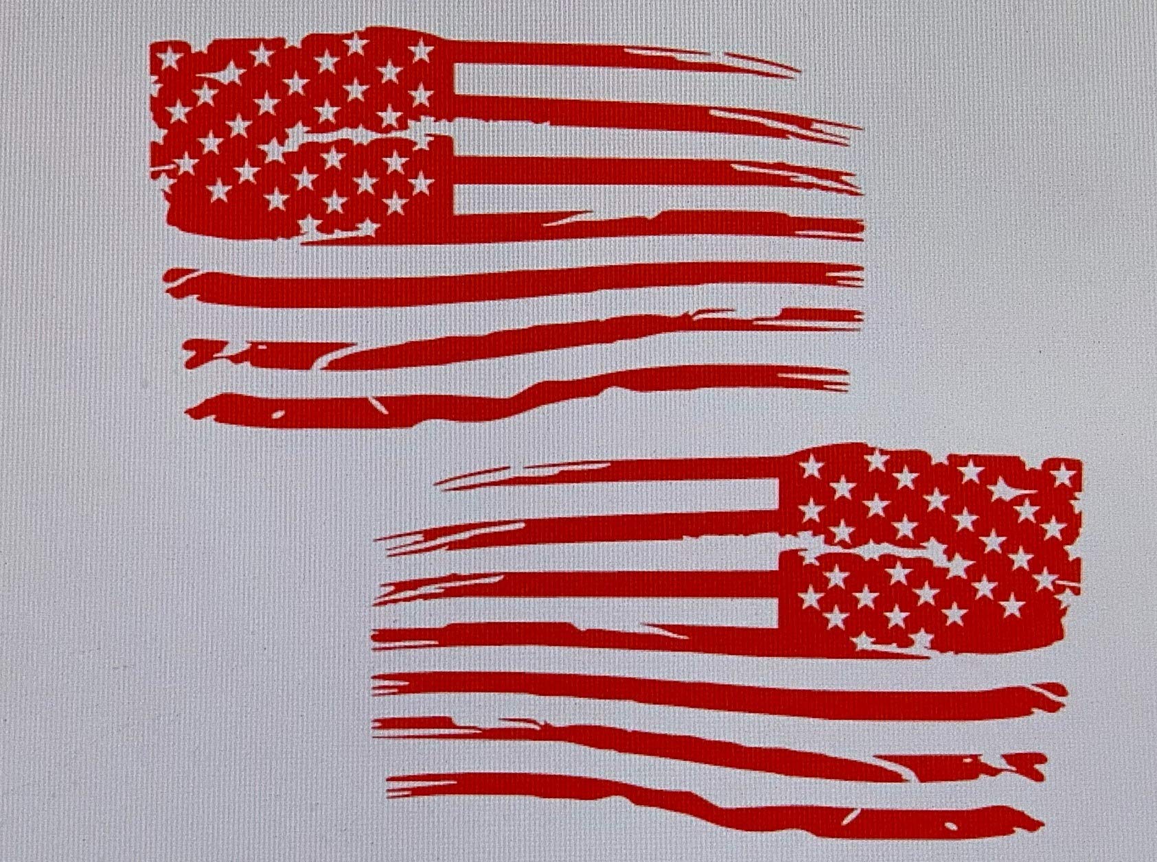 Distressed American Flag Vinyl Decal - Patriotic Old Glory Military Grunge Sticker for Car, Truck, Hood, Wall, Window, Toolbox & Bumper - Large 17x10.2 Inch Size in Red (2-Pack) - Perfect for 4th of July, Veterans Day & Patriotic Home/Vehicle Decor