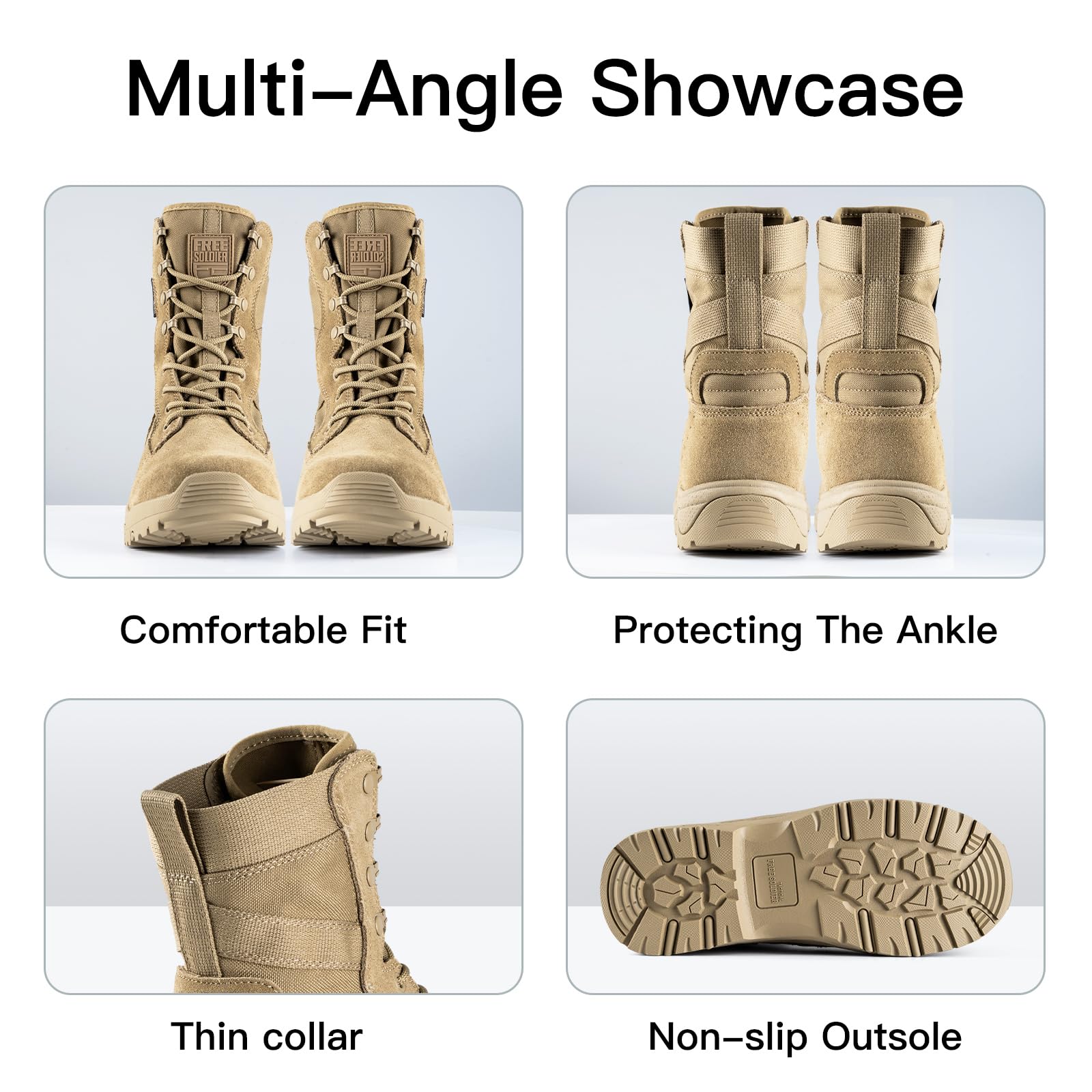 FREE SOLDIER Women's 8-Inch Tactical Boots - Lightweight Combat & Military Work Boots with Durable Suede Leather - Desert Outdoor Boots for Hiking, Camping & Work (Thin Tan 6)
