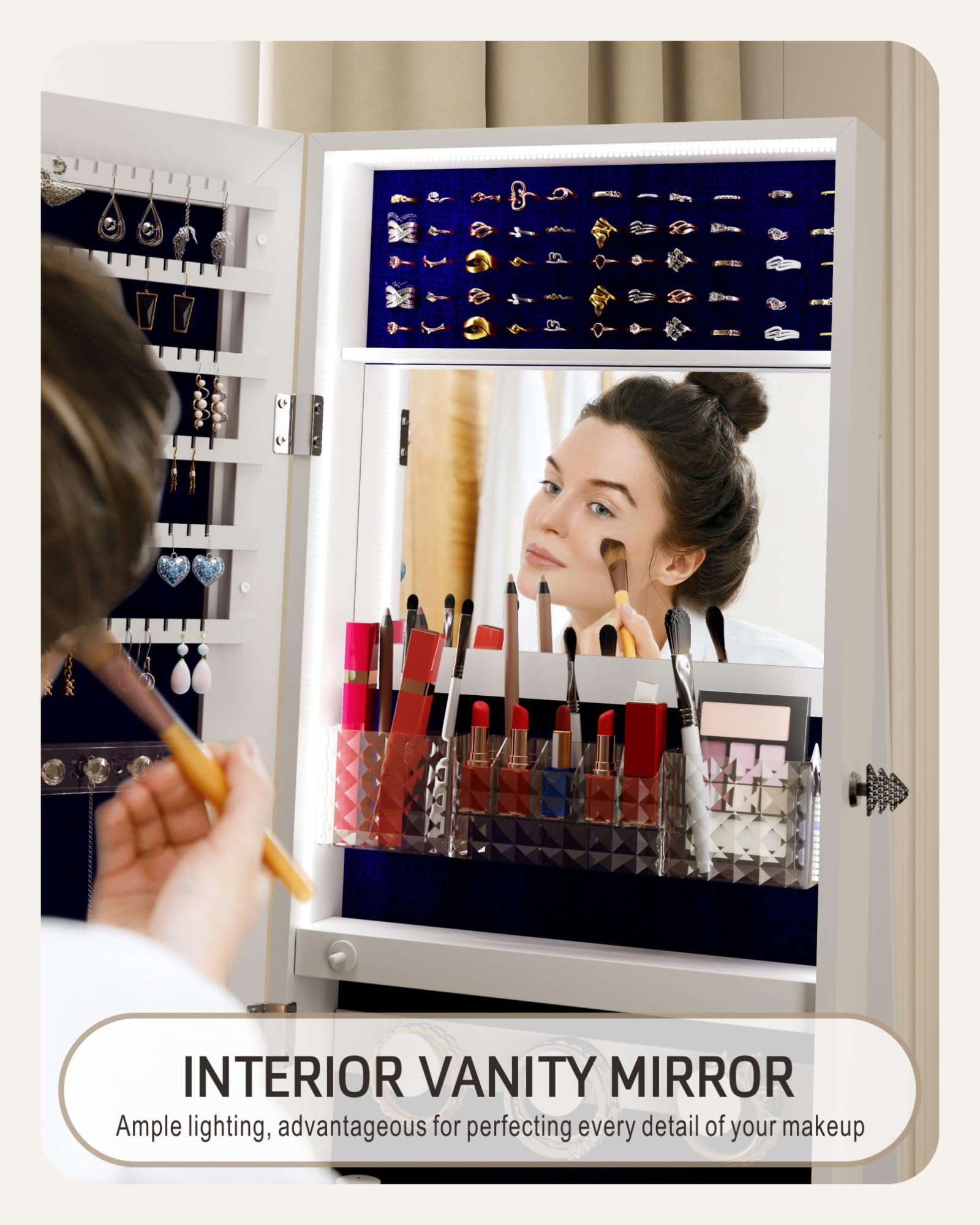 360° Swivel Jewelry Cabinet with Full-Length Mirror - Standing Jewelry Storage Organizer with 4-Tier Shelves, White - Perfect for Bedroom, Closet & Dressing Room Organization