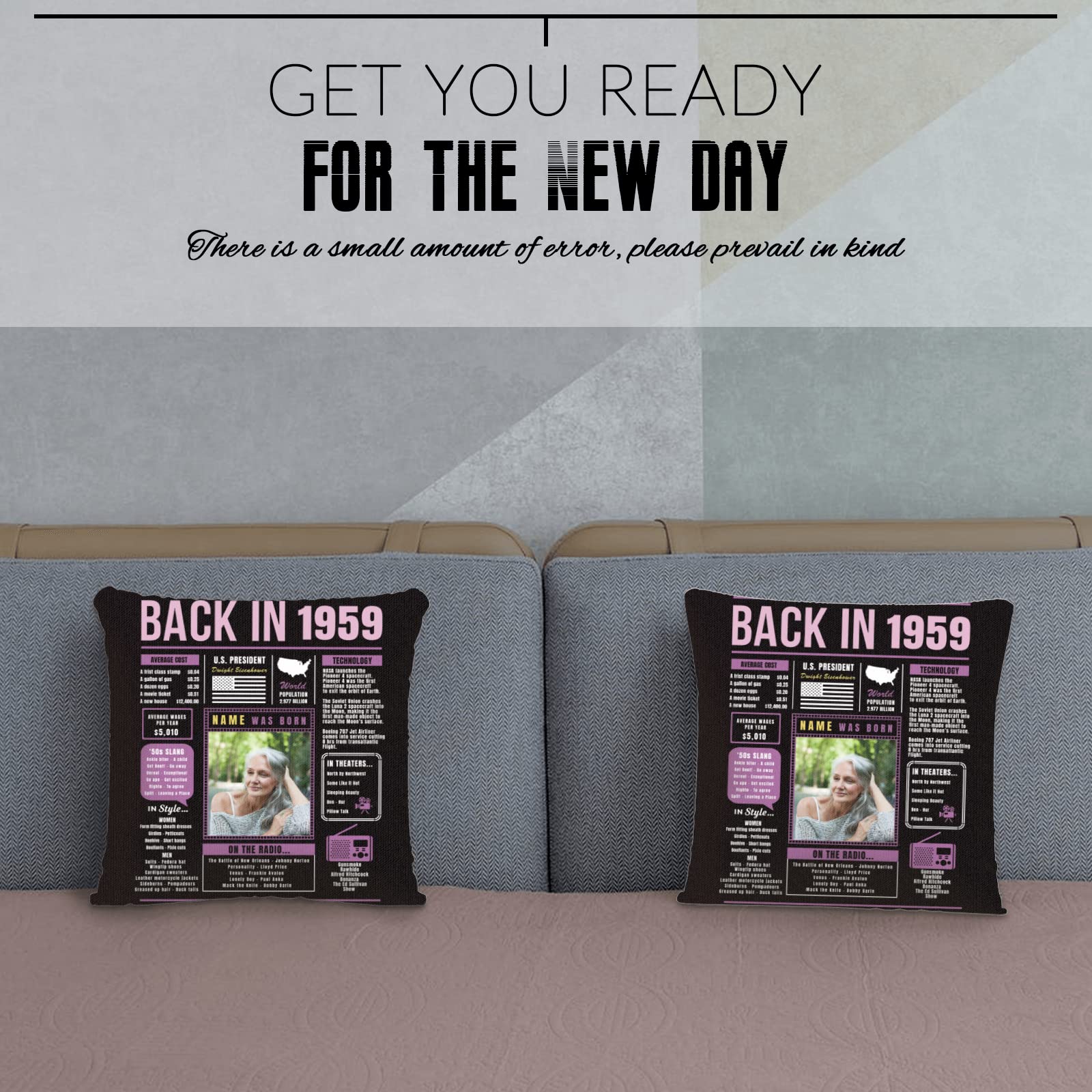 65th Birthday Gifts for Women - Purple Custom Throw Pillow with 