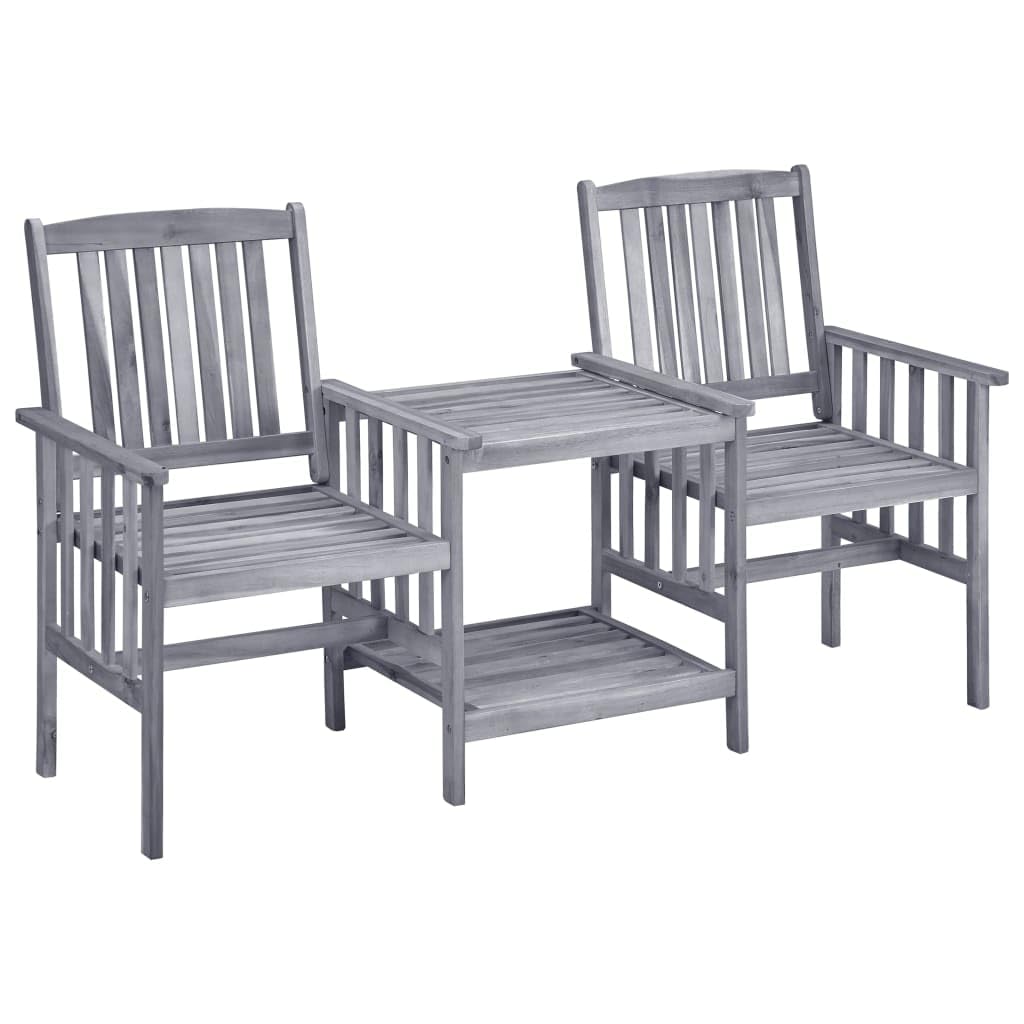 Rustic Acacia Wood Garden Chairs with Tea Table - Farmhouse Outdoor Furniture Set, Sturdy Gray Wash Finish for Patio, Deck or Backyard | Perfect for Relaxing, Entertaining and Outdoor Dining