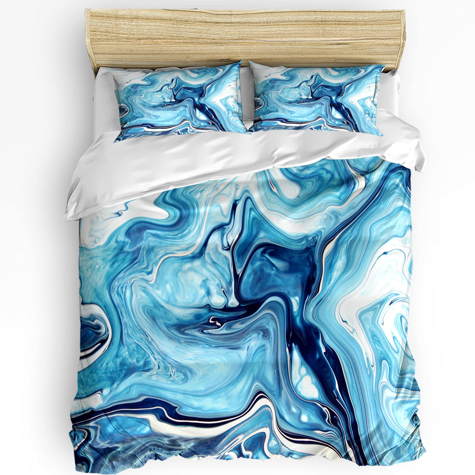 Blue Marble Duvet Cover 3-Piece Full Size Bedding Set with 2 Pillow Shams - Lightweight Soft Comforter Cover in Abstract Design for Modern Bedroom Decor | Perfect for Guest Rooms, Master Bedrooms & Cozy Home Styling