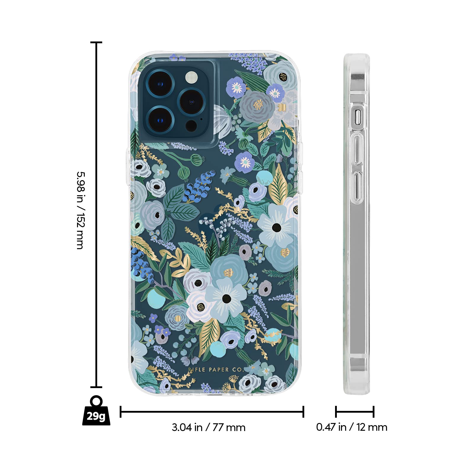 Rifle Paper Co. iPhone 12 Case & iPhone 12 Pro Case - 10ft Drop Protection, Wireless Charging Compatible, Cute Floral Design, Anti-Scratch & Shockproof Slim Cover - Garden Party Blue - Perfect for Everyday Use, Travel & Gift Giving