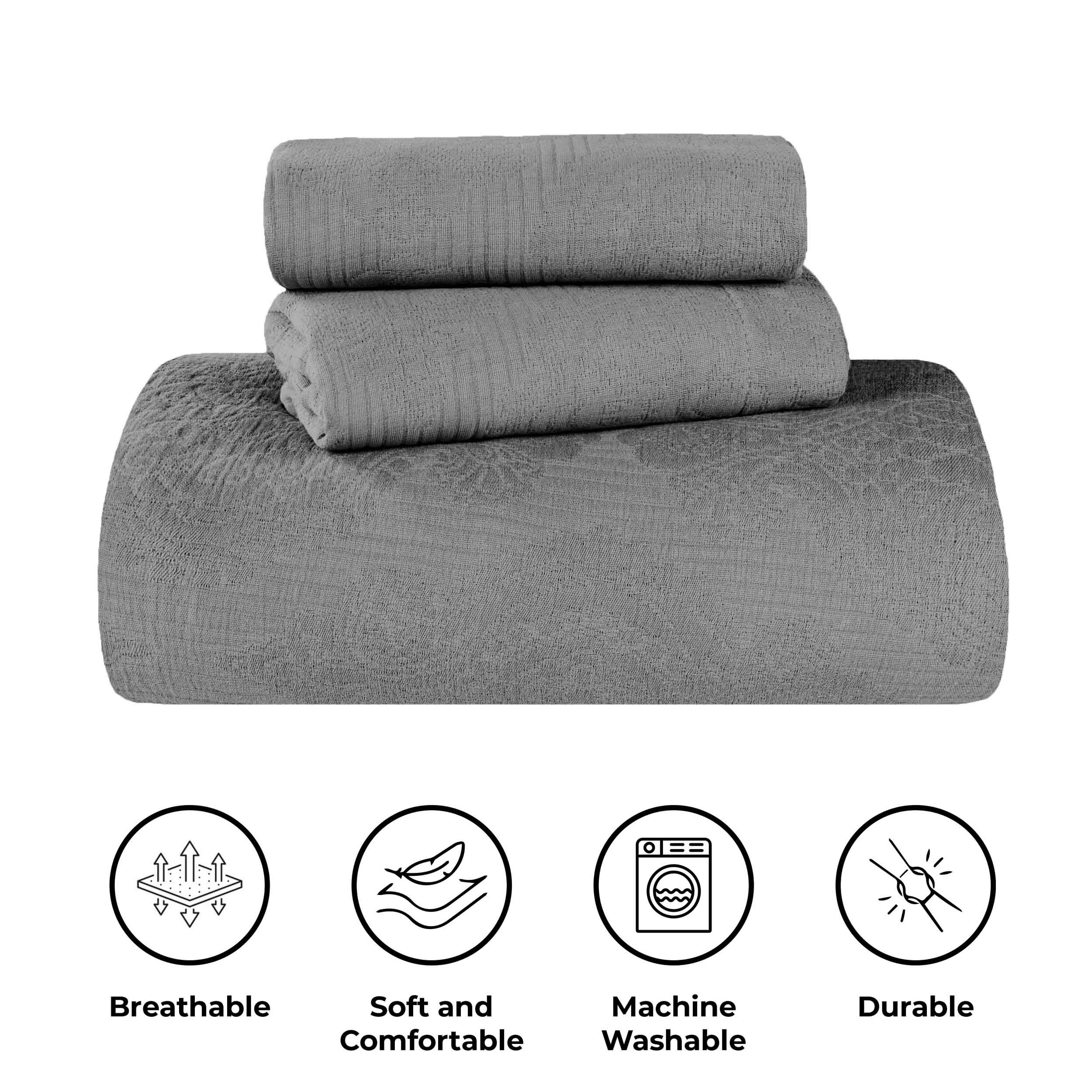 Victory Cotton Matelasse Scrolling Medallion Airy Bedspread Set - Queen Size Lightweight Quilted Coverlet for Bedroom Decor, Guest Room & Cozy Home Styling