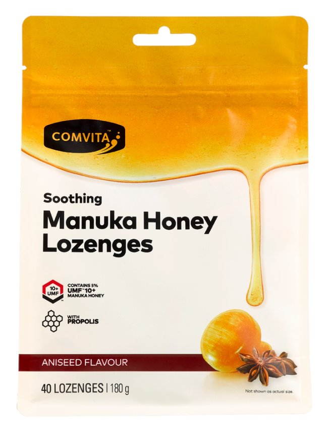 Comvita Soothing Manuka Honey Lozenges with Aniseed Flavor - 40 Count Pack for Cough Relief & Sore Throat | Natural Immune Support for Adults & Kids | Perfect for Travel, Work & Home Use
