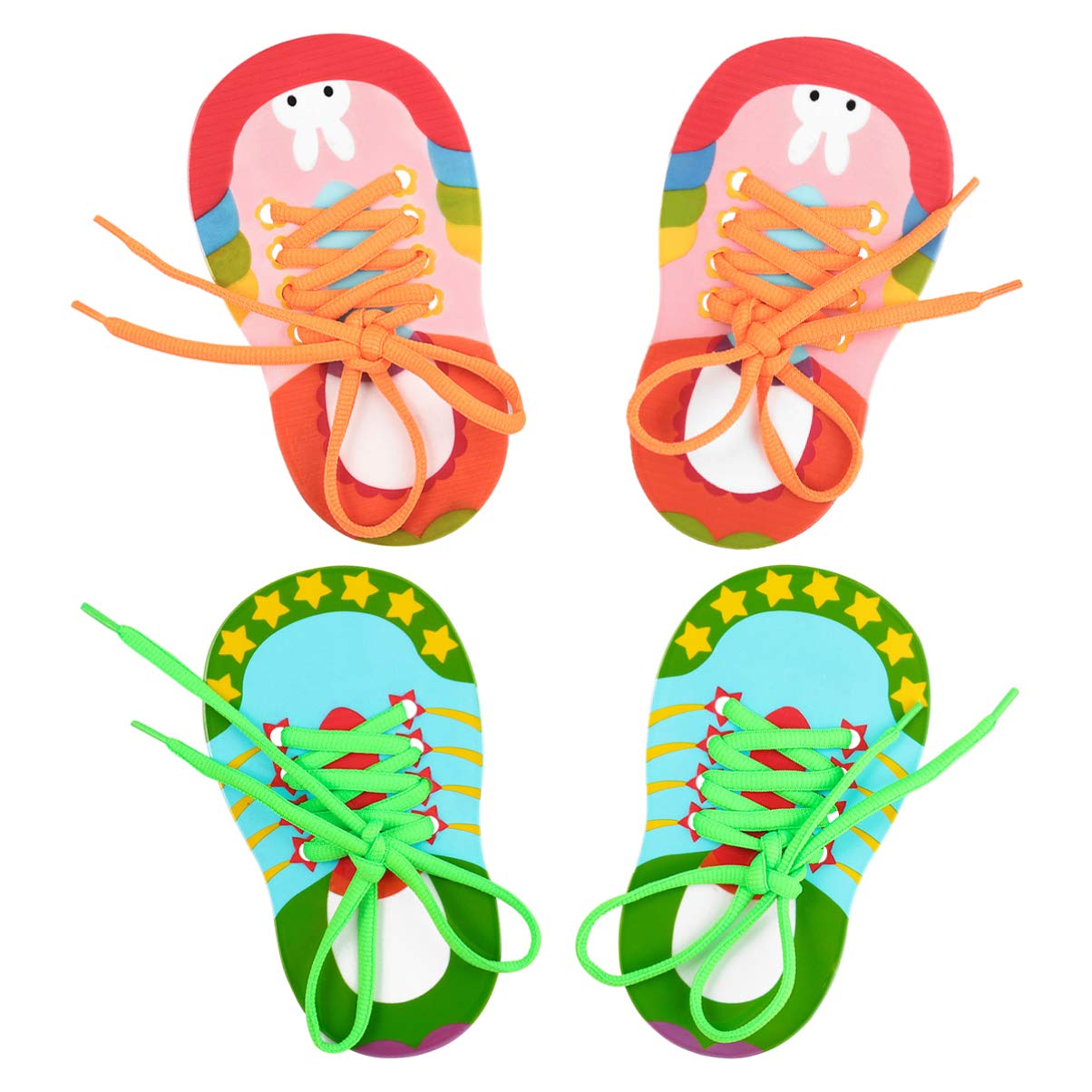 4PCS Kids Learn to Tie Shoelaces Toy Set - Montessori Educational Lacing Shoes for Toddlers, Fine Motor Skills Development, Early Learning Shoe Tying Practice (Perfect for Preschool & Kindergarten Classroom)
