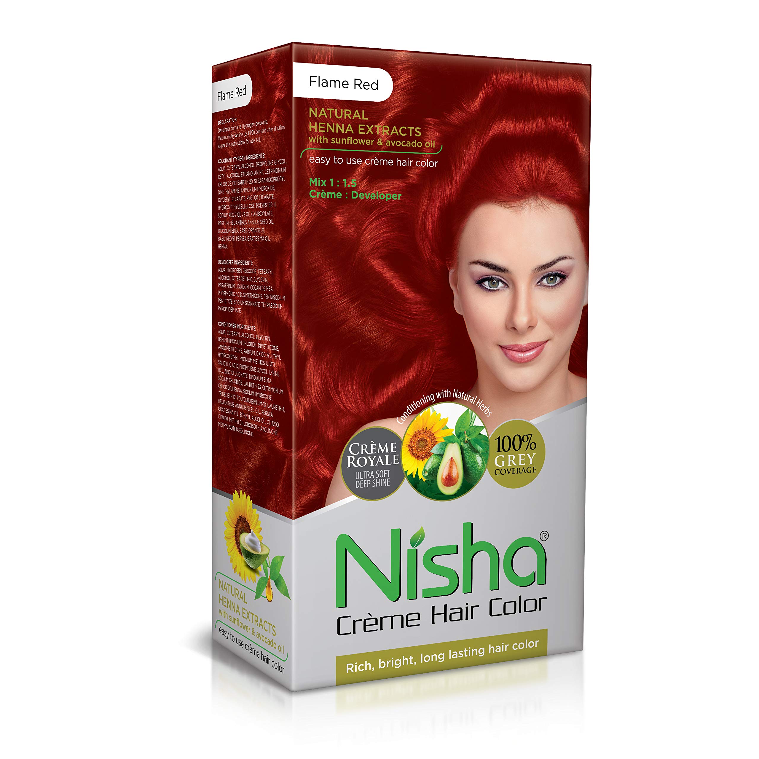 Nisha Creme Hair Color for Women & Men - Flame Red Long Lasting Henna Hair Dye with Natural Extracts (60g+90ml+18ml) | Perfect for Parties, Halloween & Bold Hair Transformations