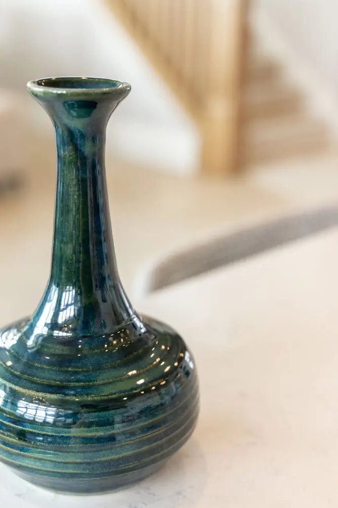 Medium Tall Neck Textured Deep Sea Decorative Pot/Vase - Elegant Home Decor for Living Room, Office & Wedding Centerpieces