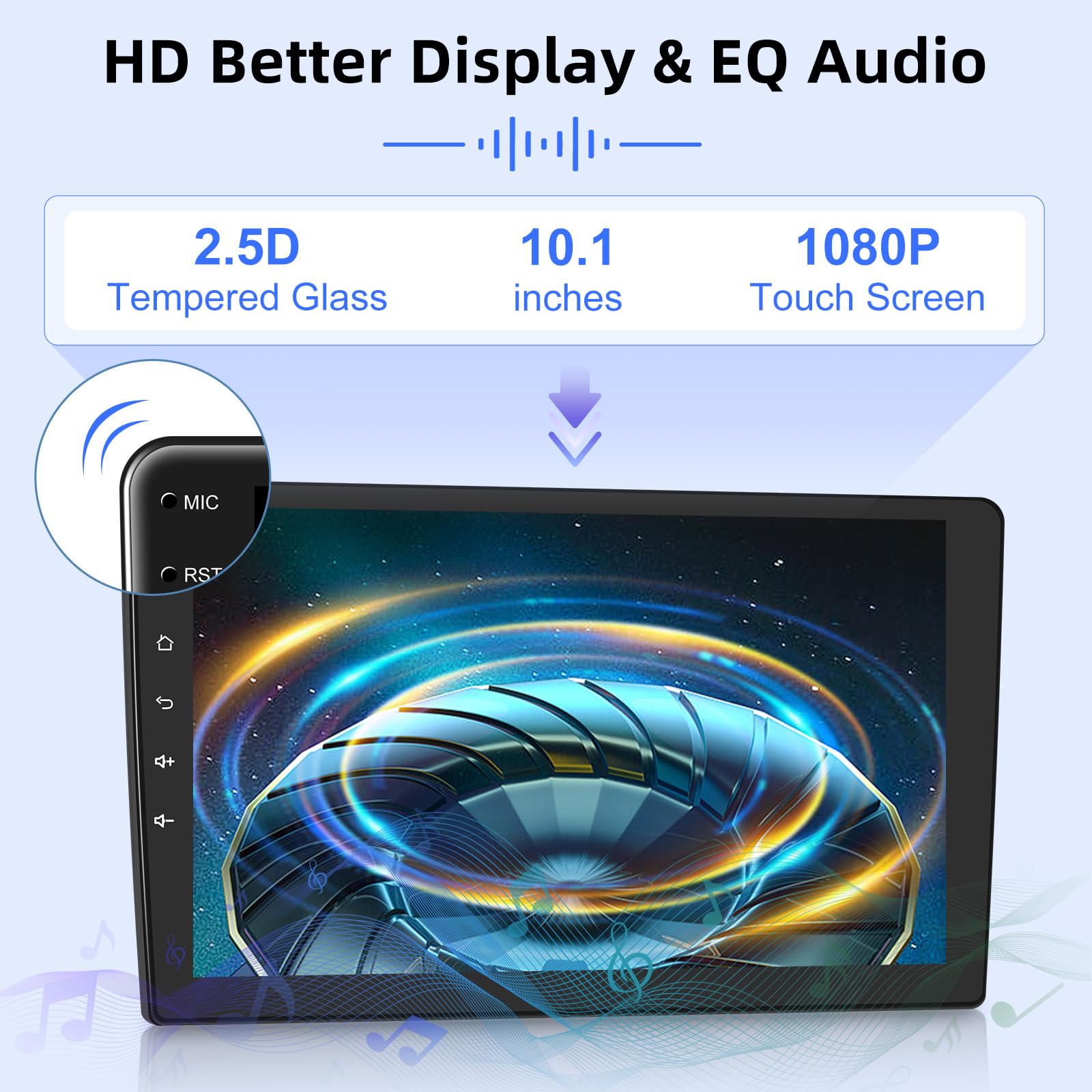 10.1 Inch Android Double Din Car Stereo - 1GB RAM 32GB ROM Touch Screen Car Radio with Wireless/Wired Mirror Link, 1080P HD, WiFi, Bluetooth, EQ, Steering Wheel Control + Backup Camera & MIC - Perfect for Car Audio Upgrade & Hands-Free Driving