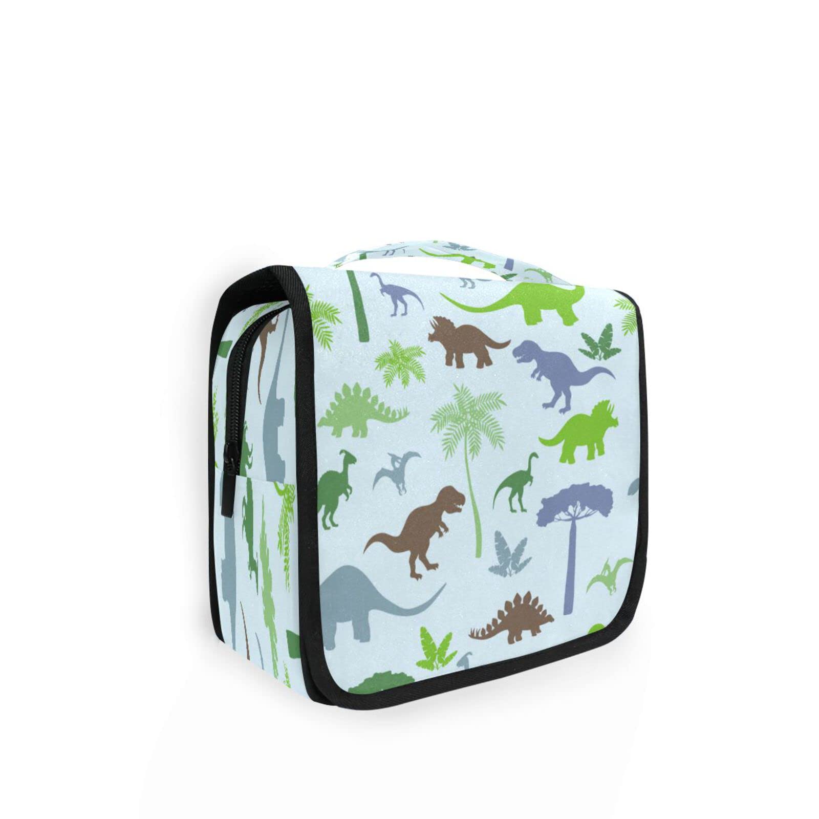 Dinosaur-Themed Hanging Toiletry Bag - Leaf Print Travel Cosmetic Organizer with Hook for Women, Men & Teens | Portable Makeup Pouch for Camping, Gym & Vacation